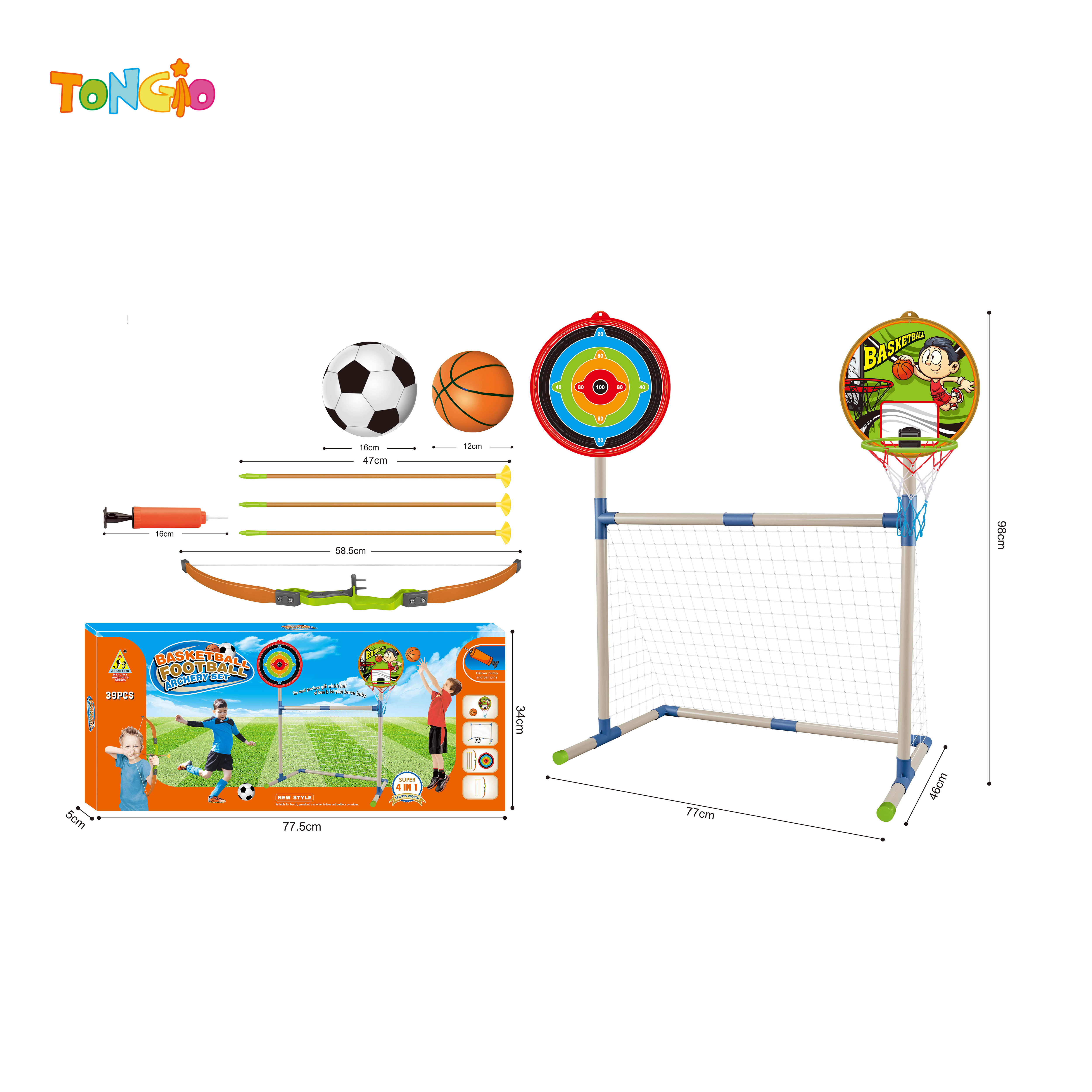 4 in 1 soccer, basketball, and archery target set with 2 balls + air pump TT10277