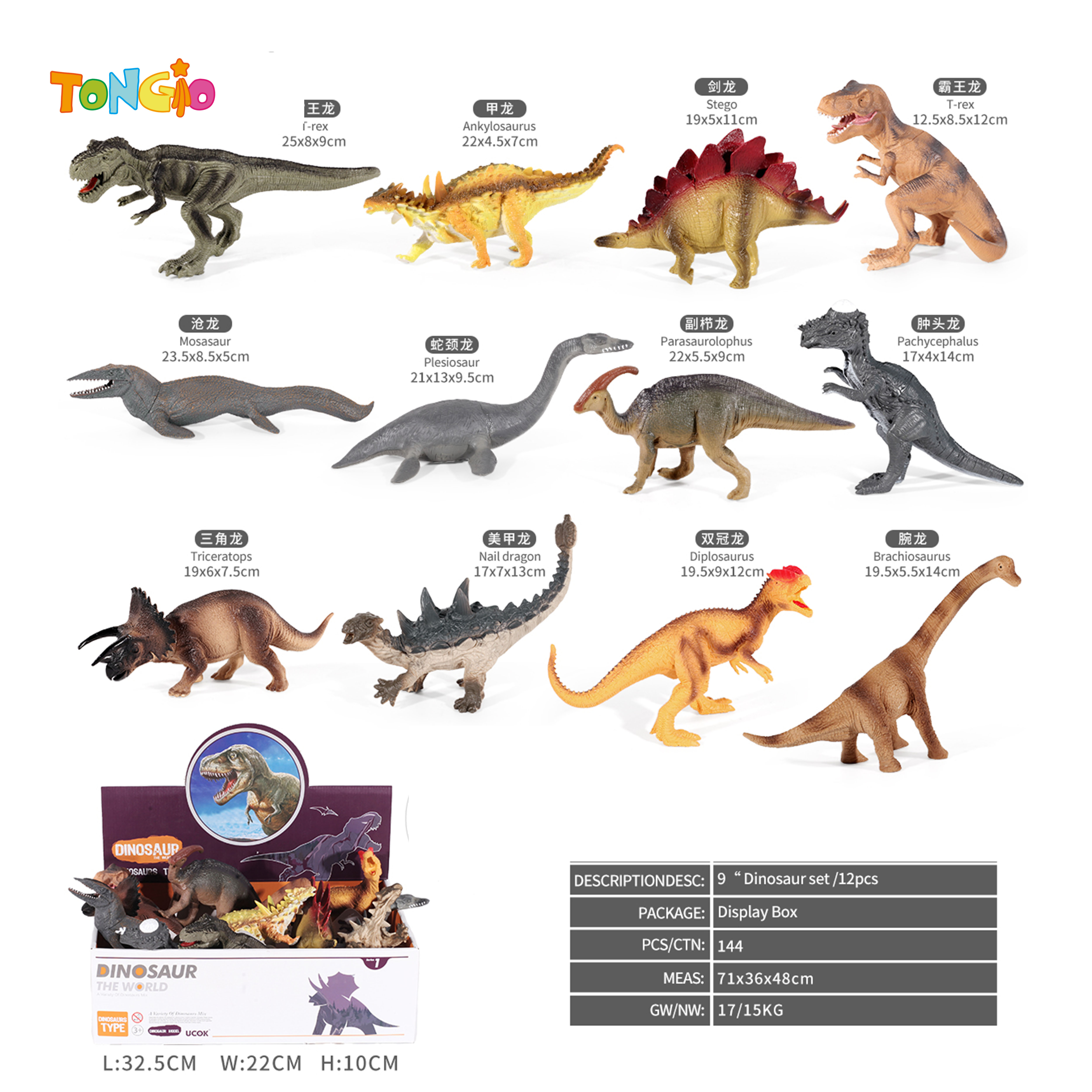 Set of 12 9-inch dinosaurs TT12028