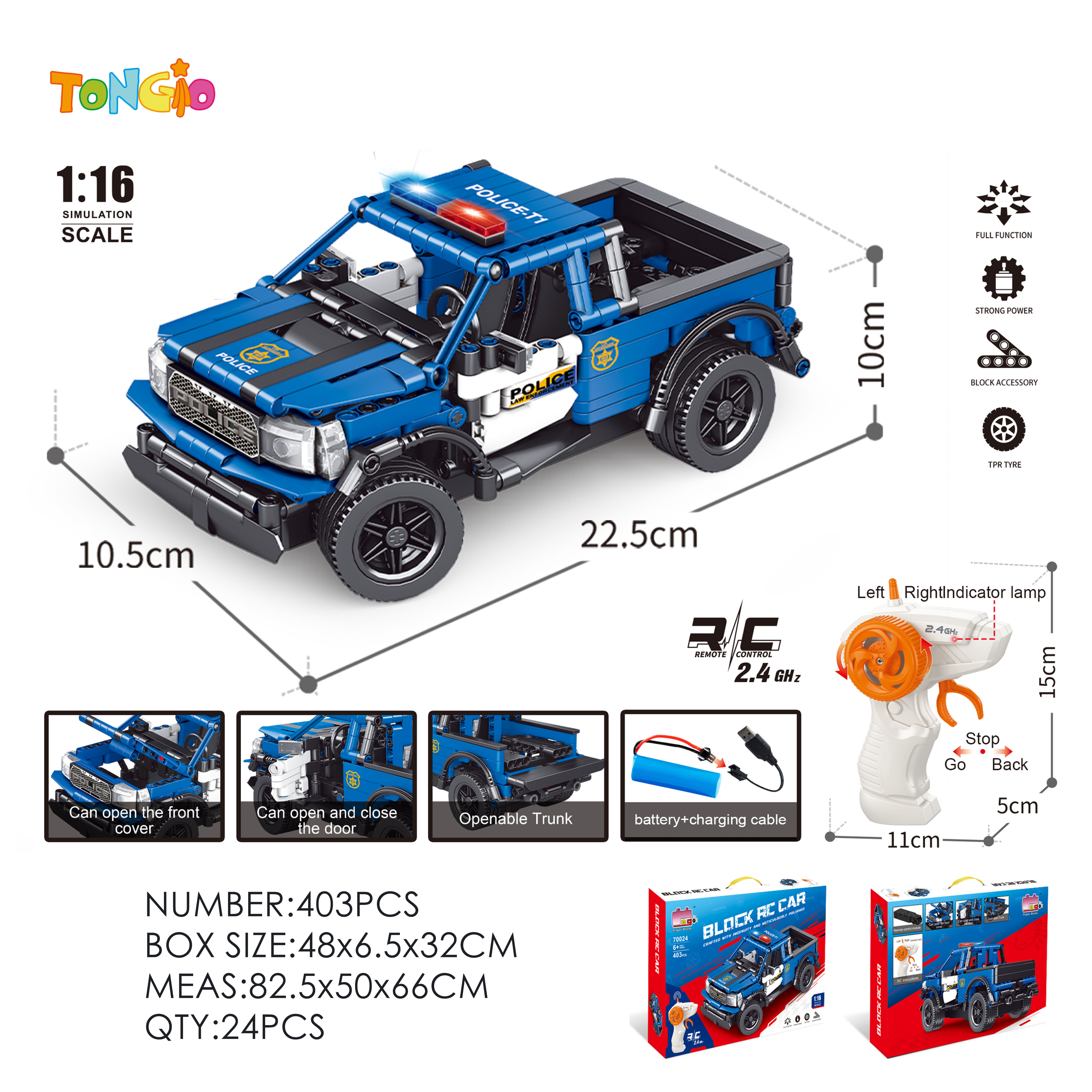 1:16 Building Block Remote Control Car - Raptor Police Car TT14941