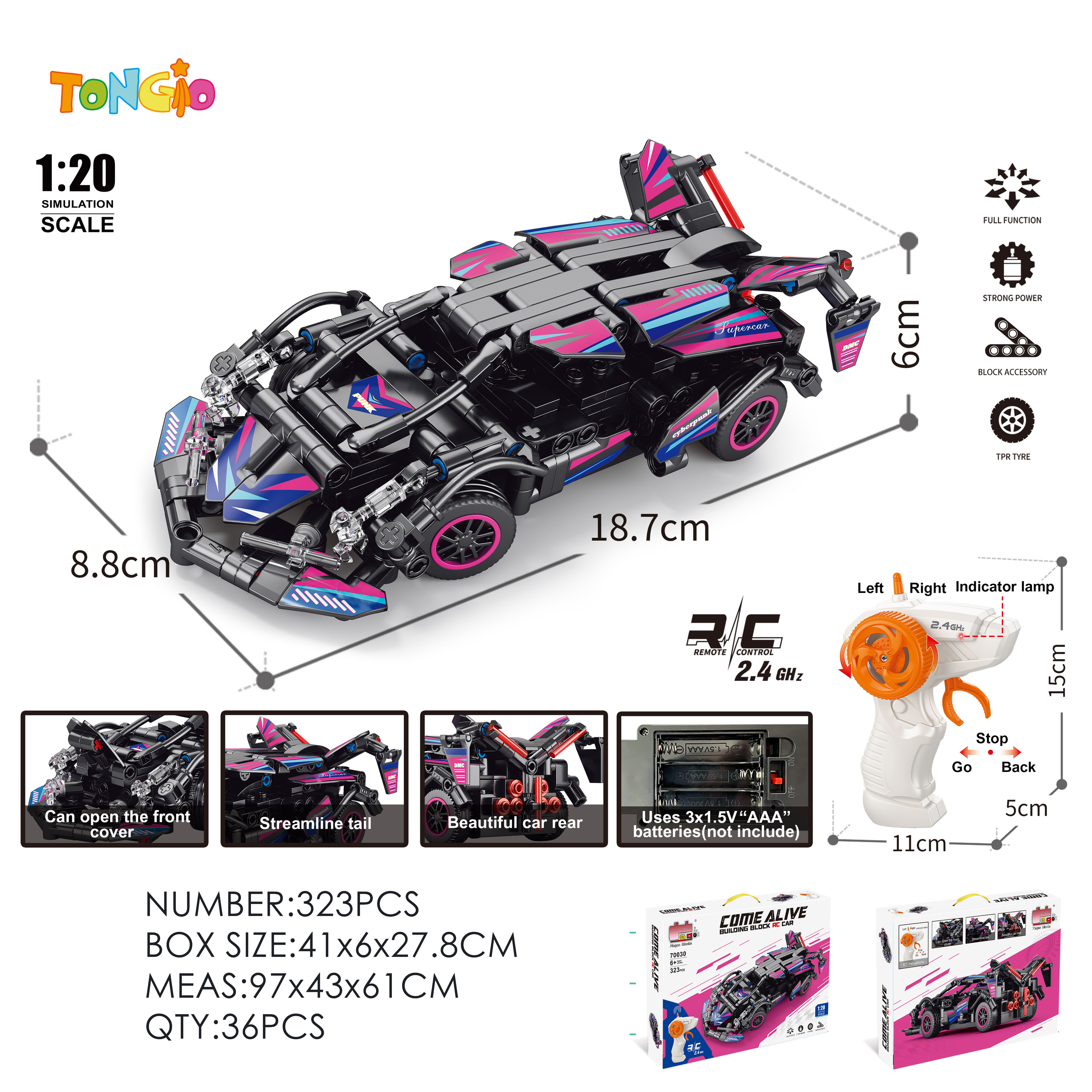 1:20 Building Block Remote Control Car - Lamborghini V12 TT14943