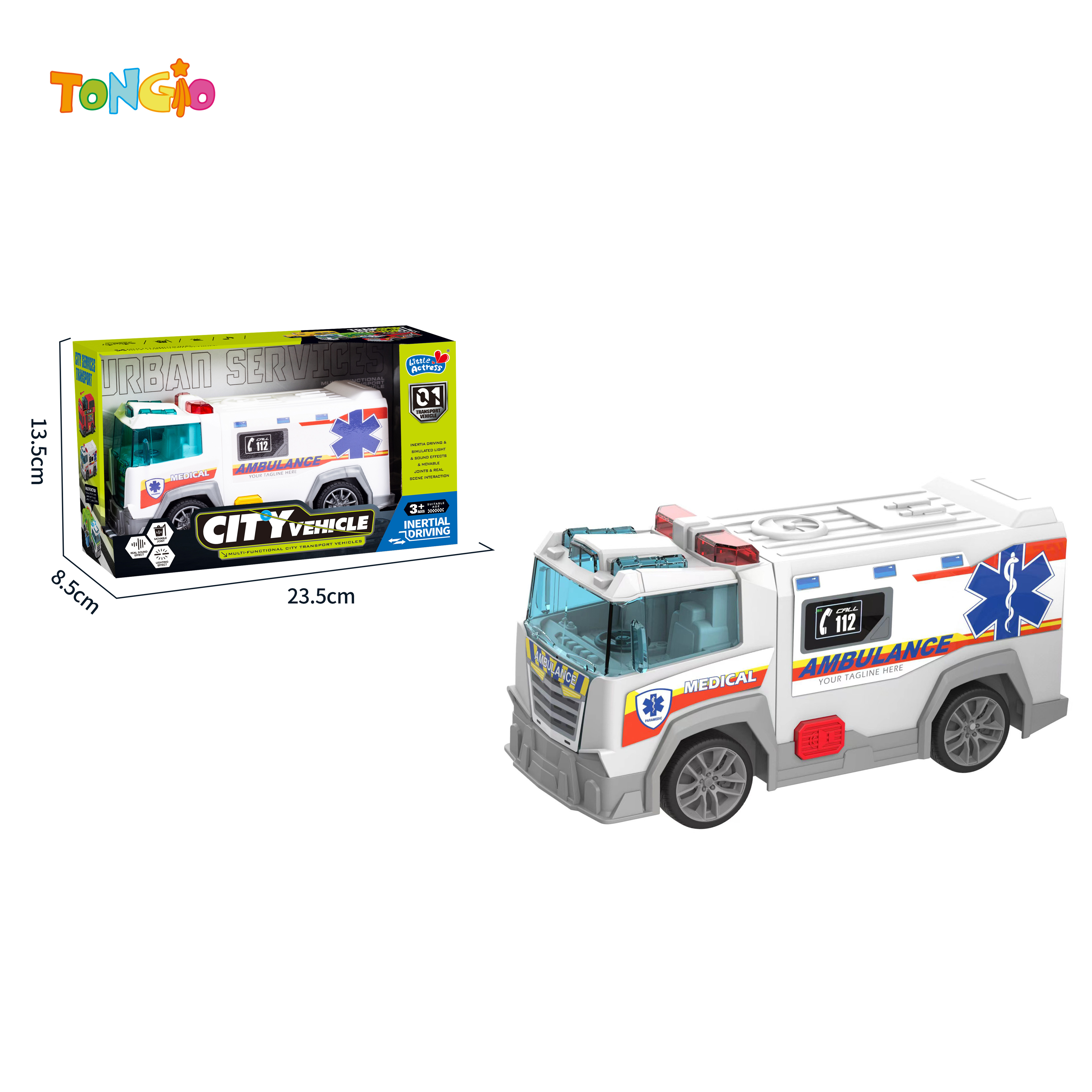 Ambulance Inertia Car with Light & Sound TT17827