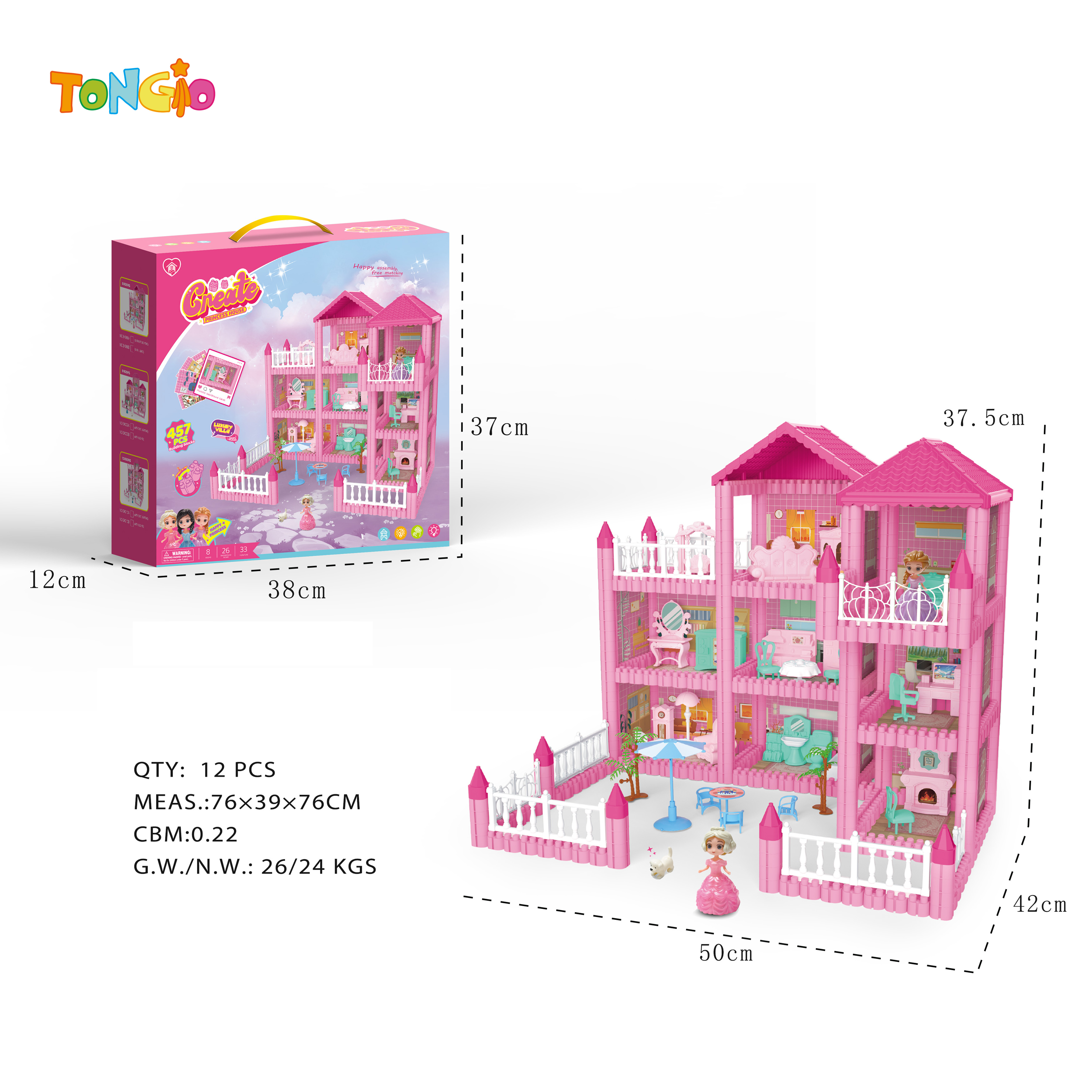 Princess DIY Educational Building Block Villa with  457 PCS Without Lights TT19297