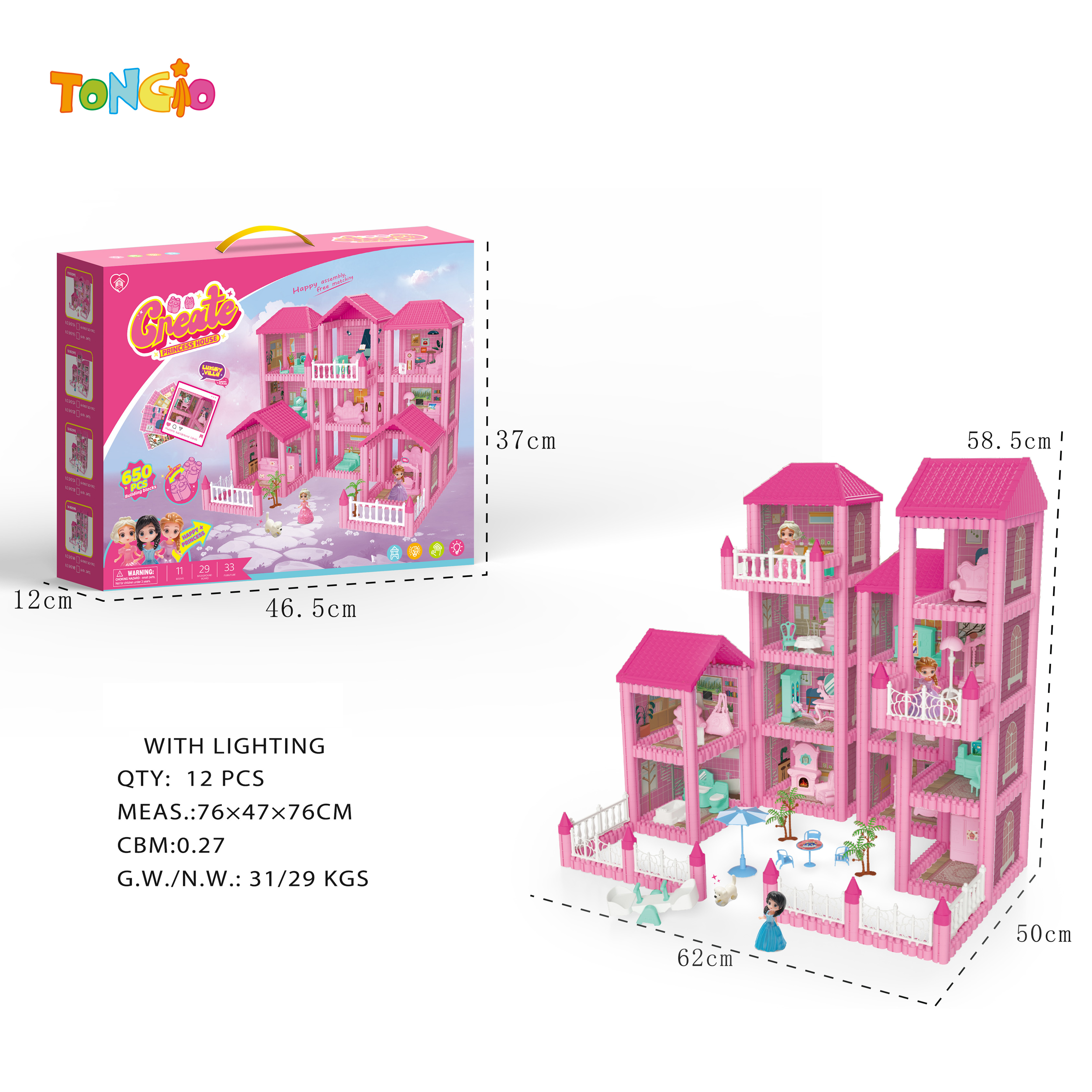 Princess DIY Educational Building Block Villa with 769 PCS with Lights TT19308