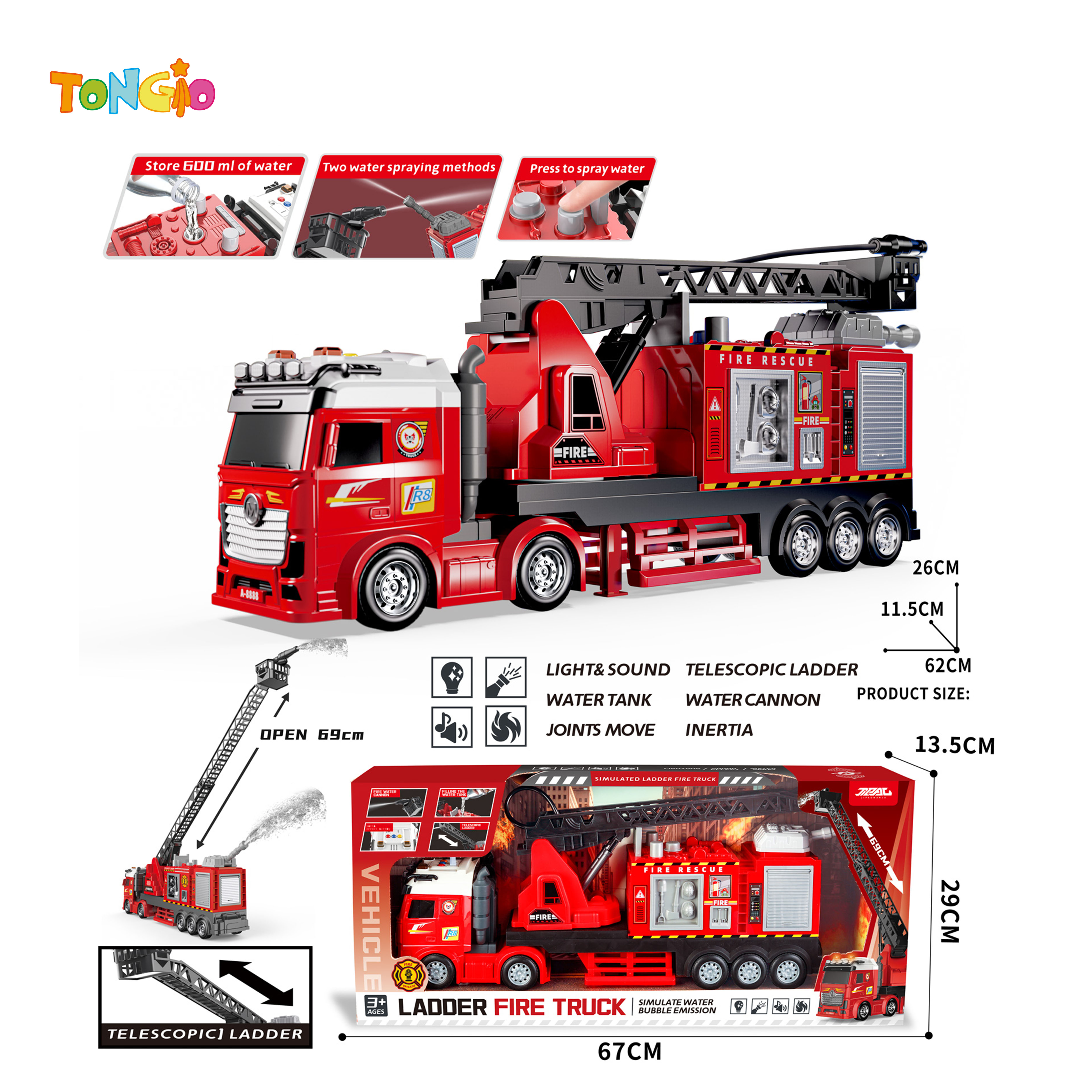Water spray simulation ladder inertial fire truck TT19588