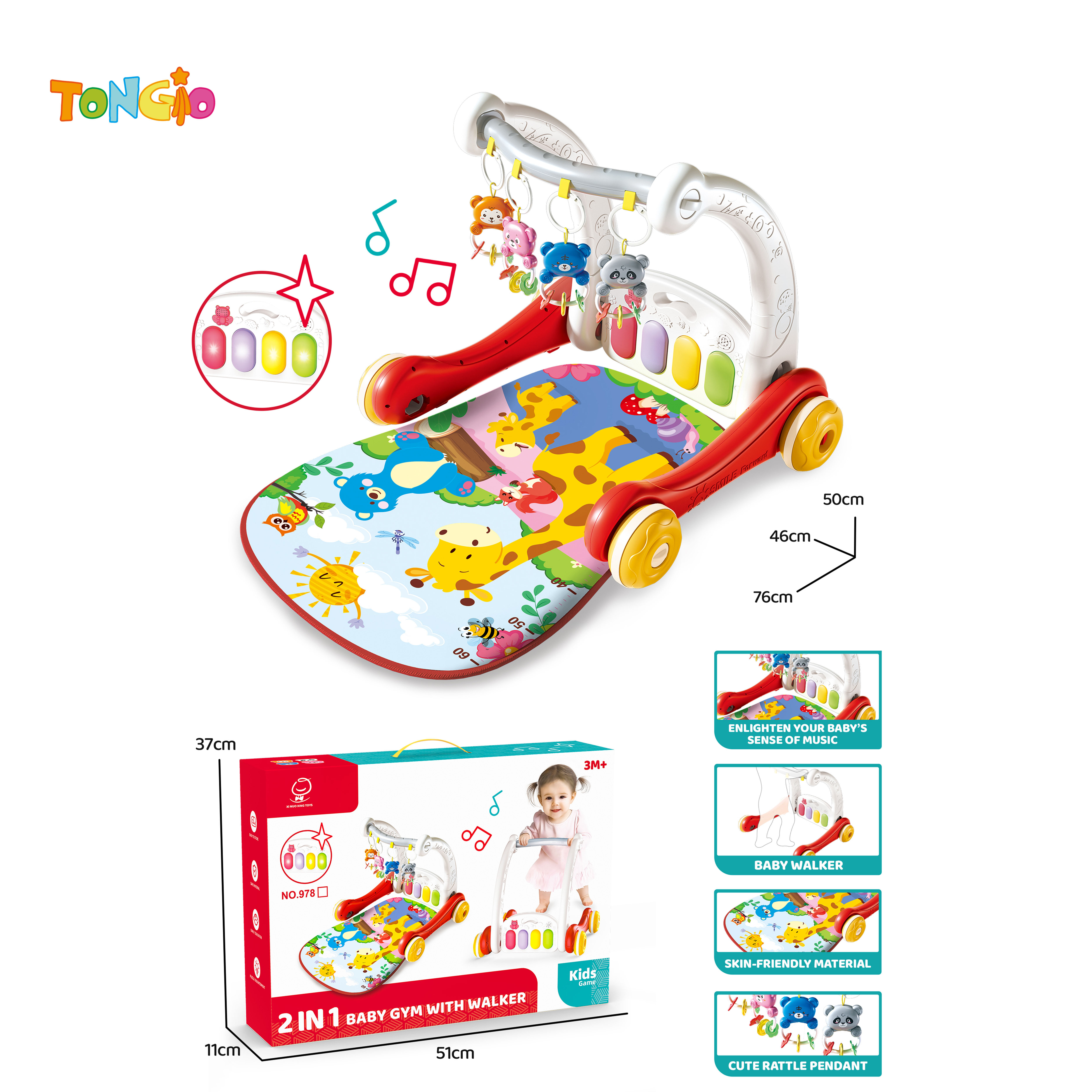 2 in 1 Red Giraffe Multi-Functional Baby Walker and Activity Center TT20867