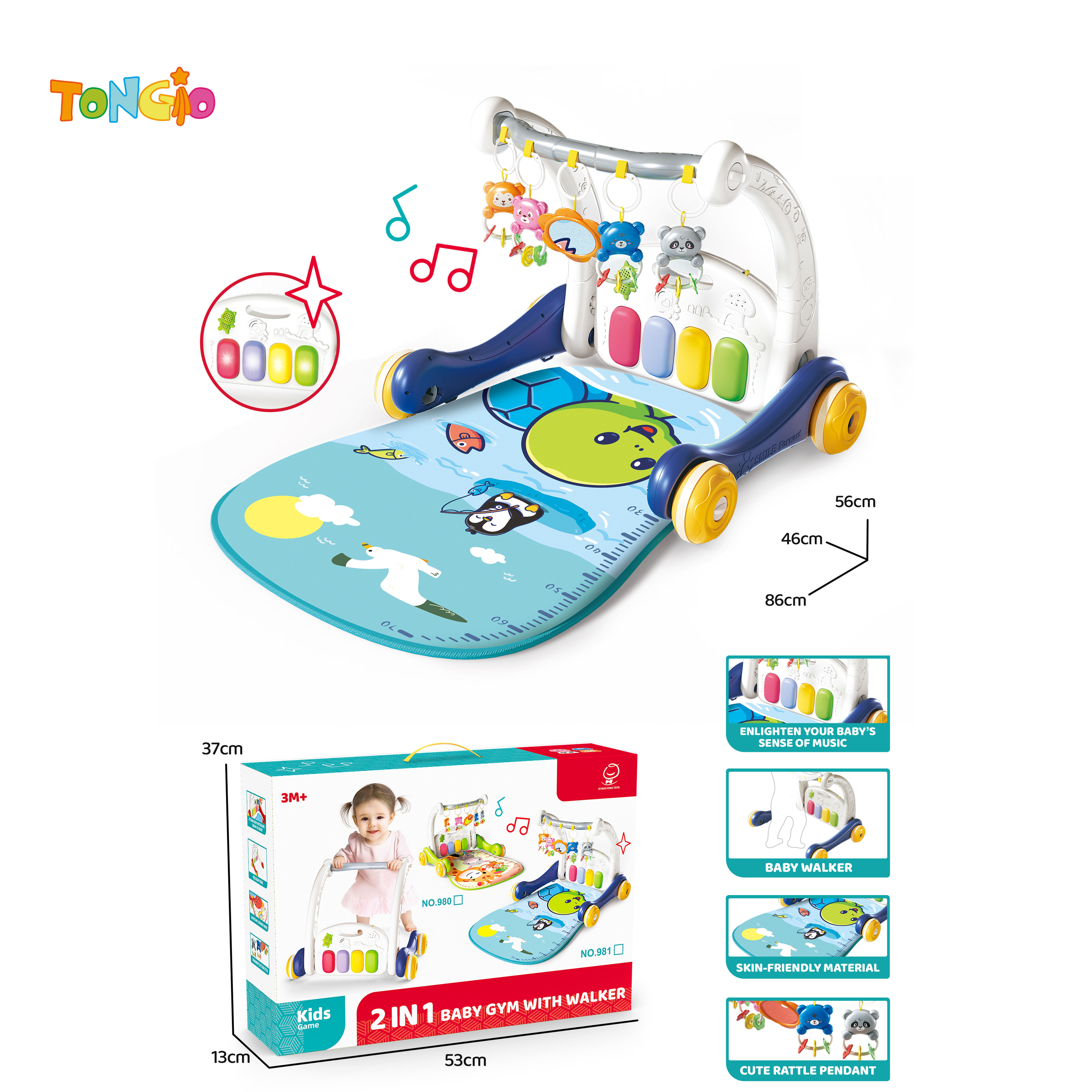 2 in 1 Deep Blue Turtle Multi-Functional Walker and Fitness Frame TT20870