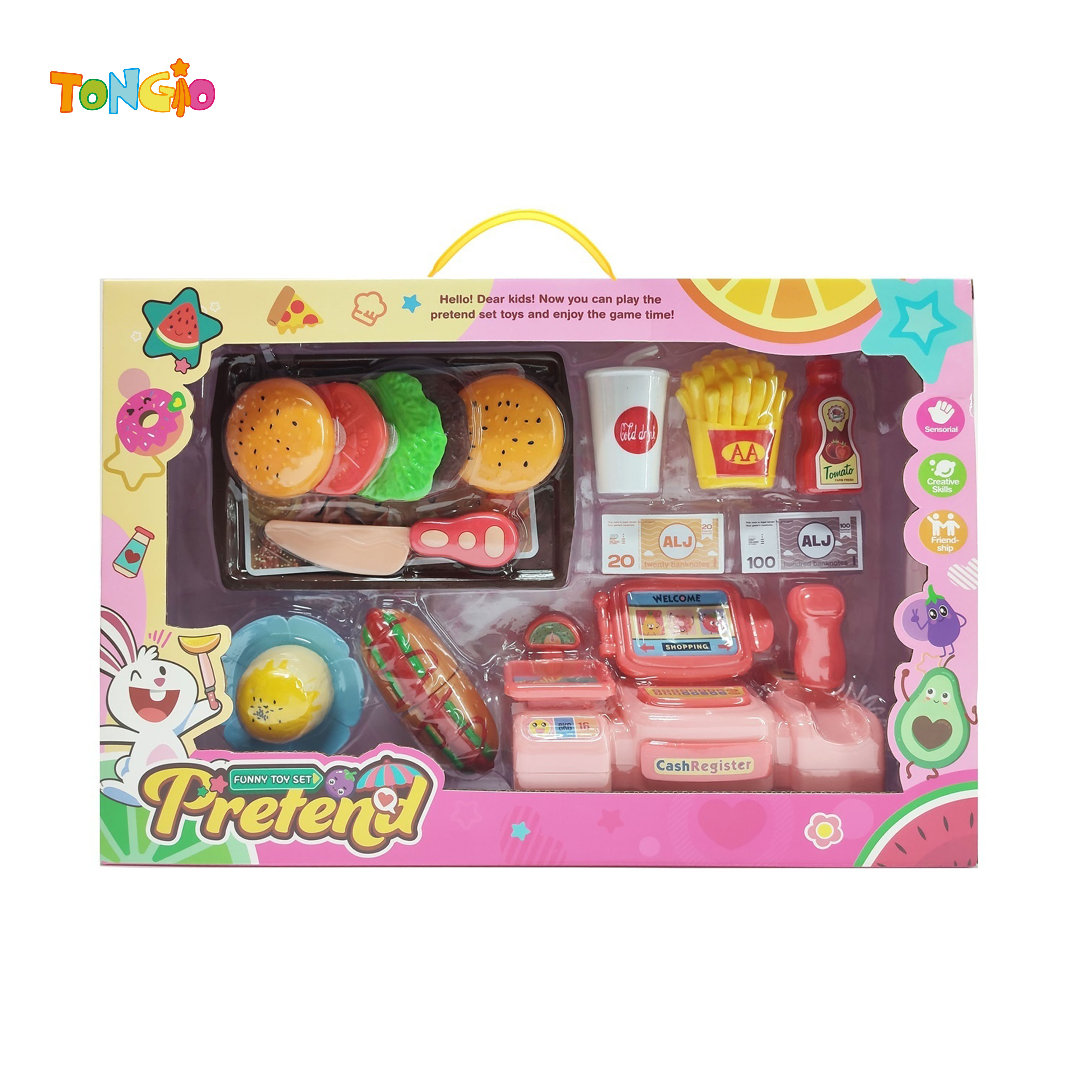 Cartoon puzzle play house KITCHEN SET CASH REGISTER toys Set can cut fruit TT21435