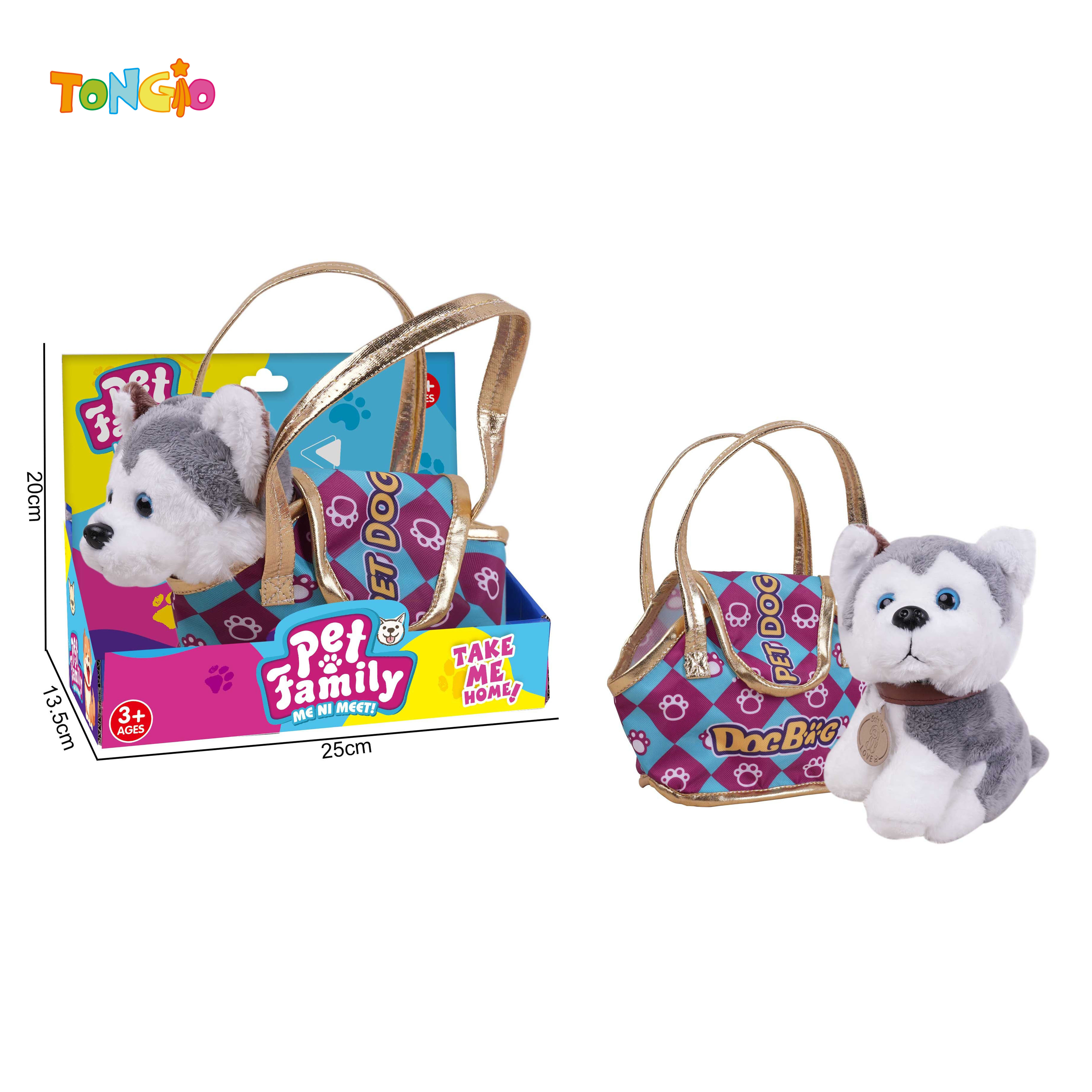 Girls play house fashion toys 20cm husky puppy plush toy tote bag TT21438