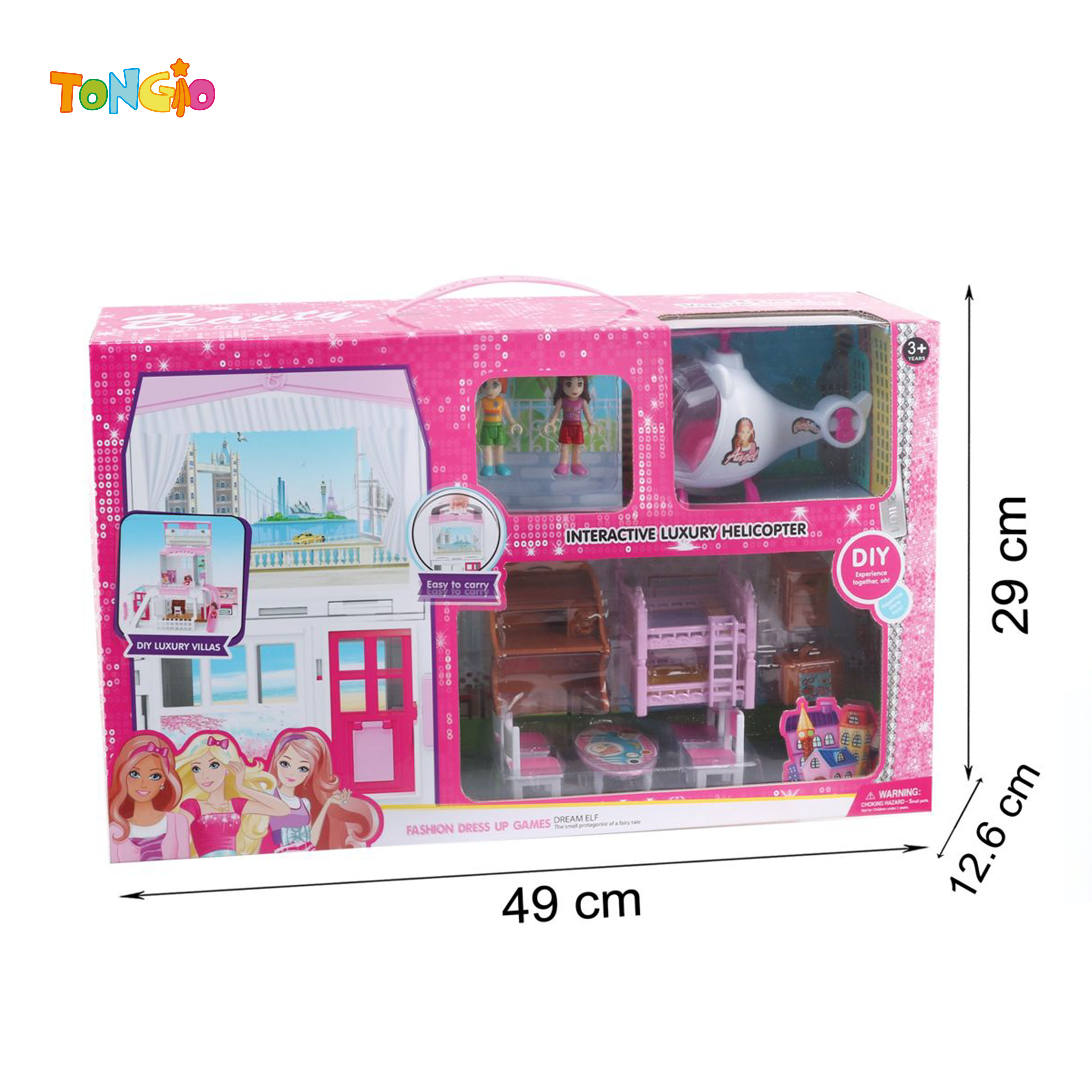 Storage Villa with Boy & Girl, Helicopter, Dressing Table, Bed, Outdoor Table & Chair Set TT21598