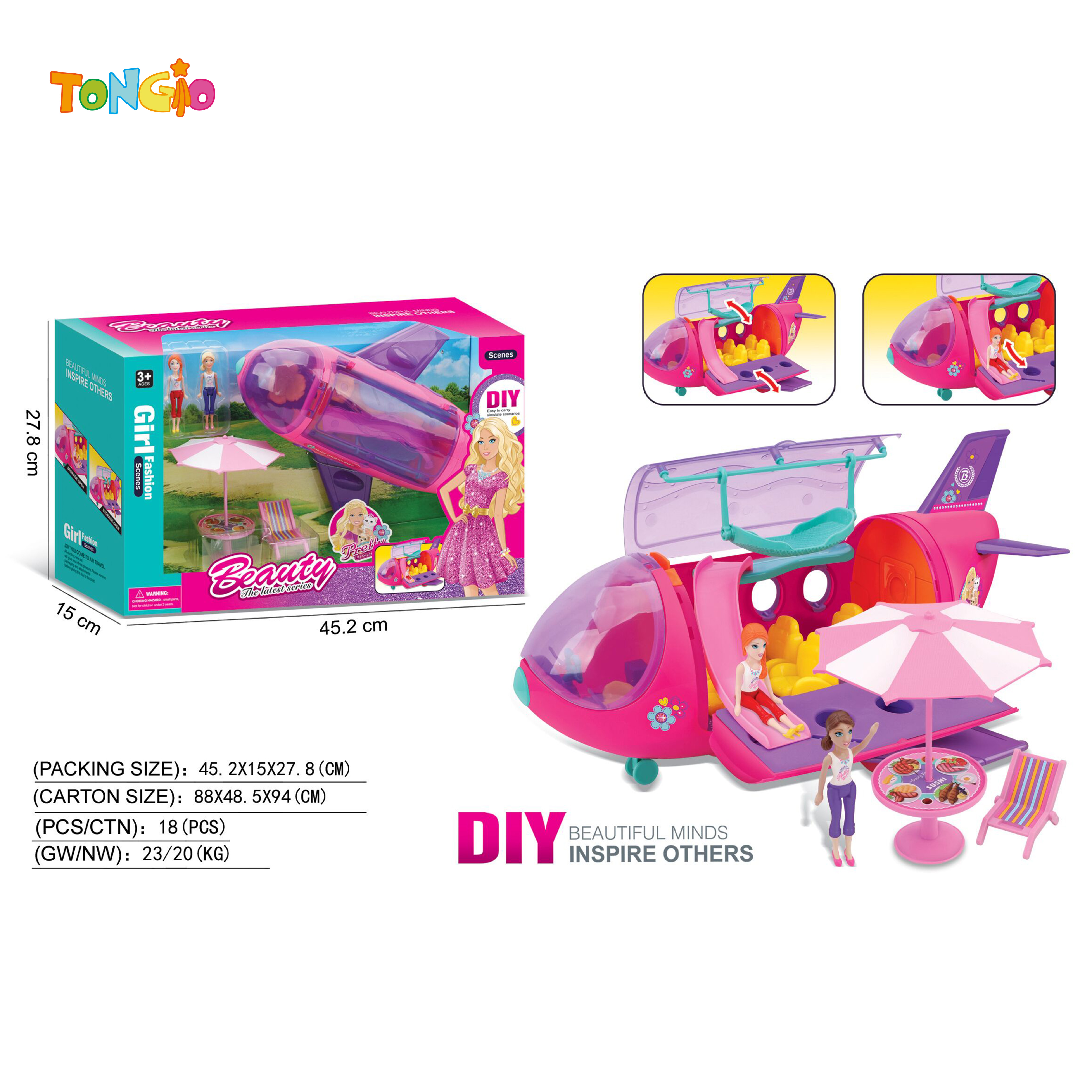 Beautiful Girl Airplane with Sun Umbrella Playset TT21620