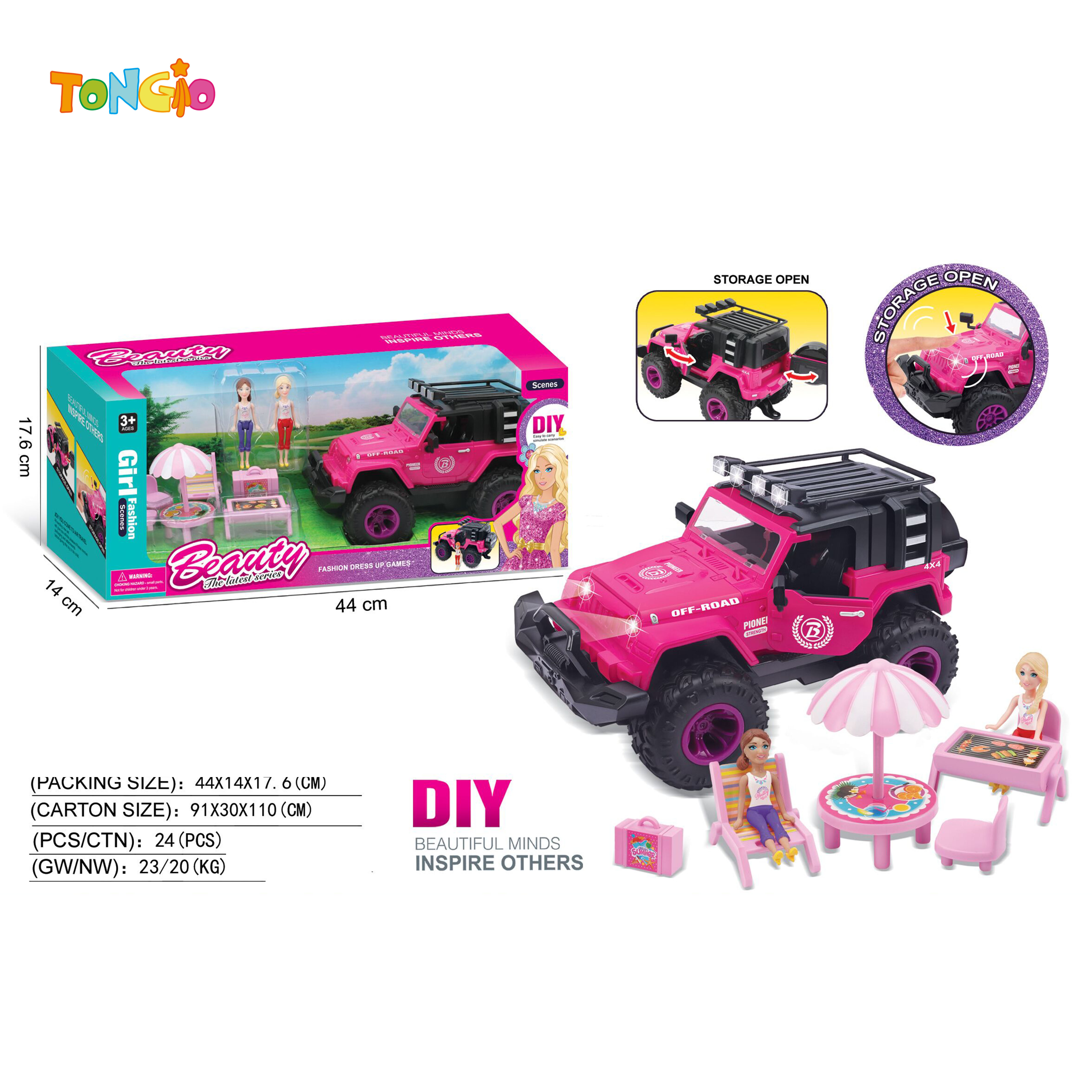 Beautiful Girl Jeep with Lights & Sound + Beach Chair Set (Includes 3XAG13 Batteries) TT21622