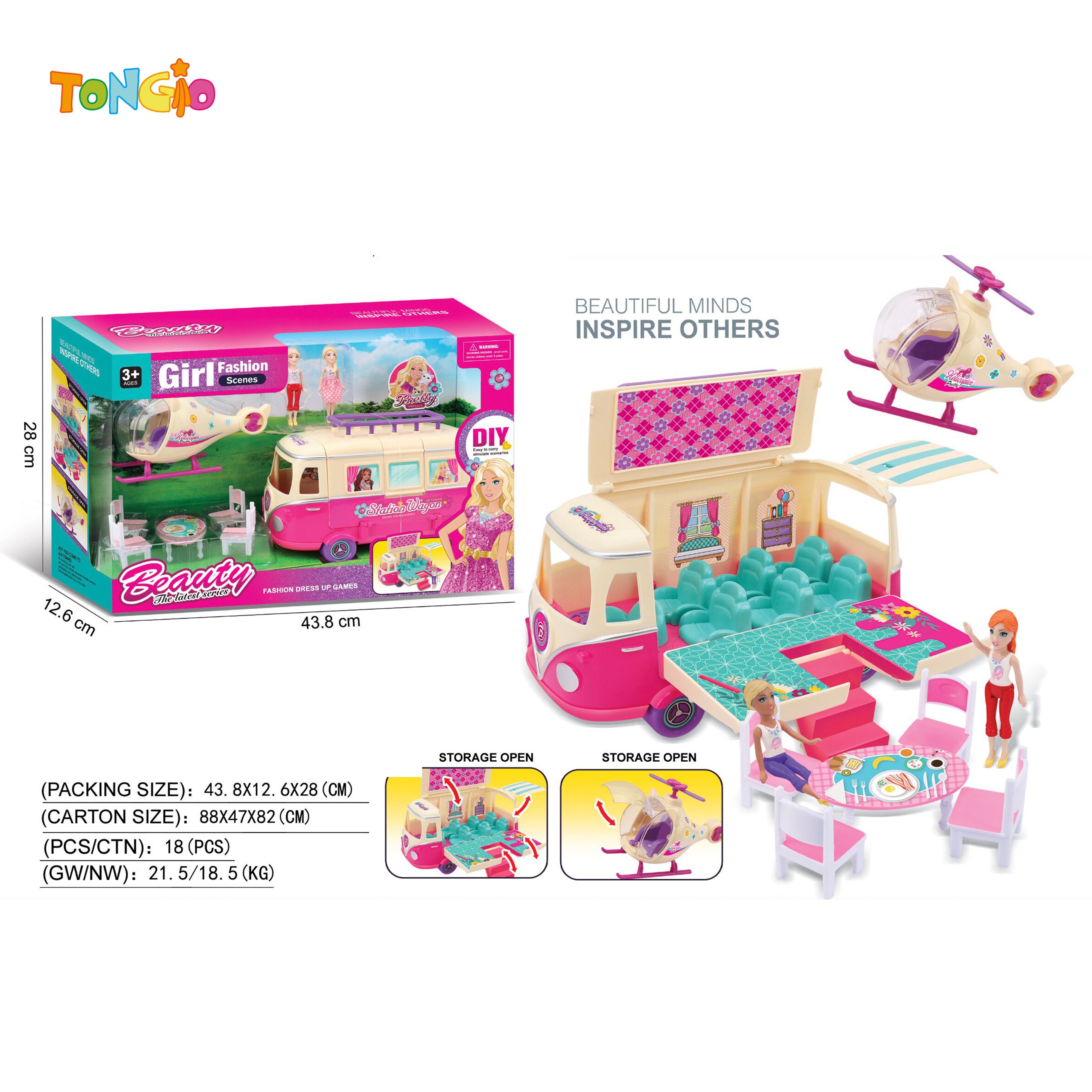 Beautiful Girl Bus & Helicopter with Outdoor Table & Chair Set TT21623