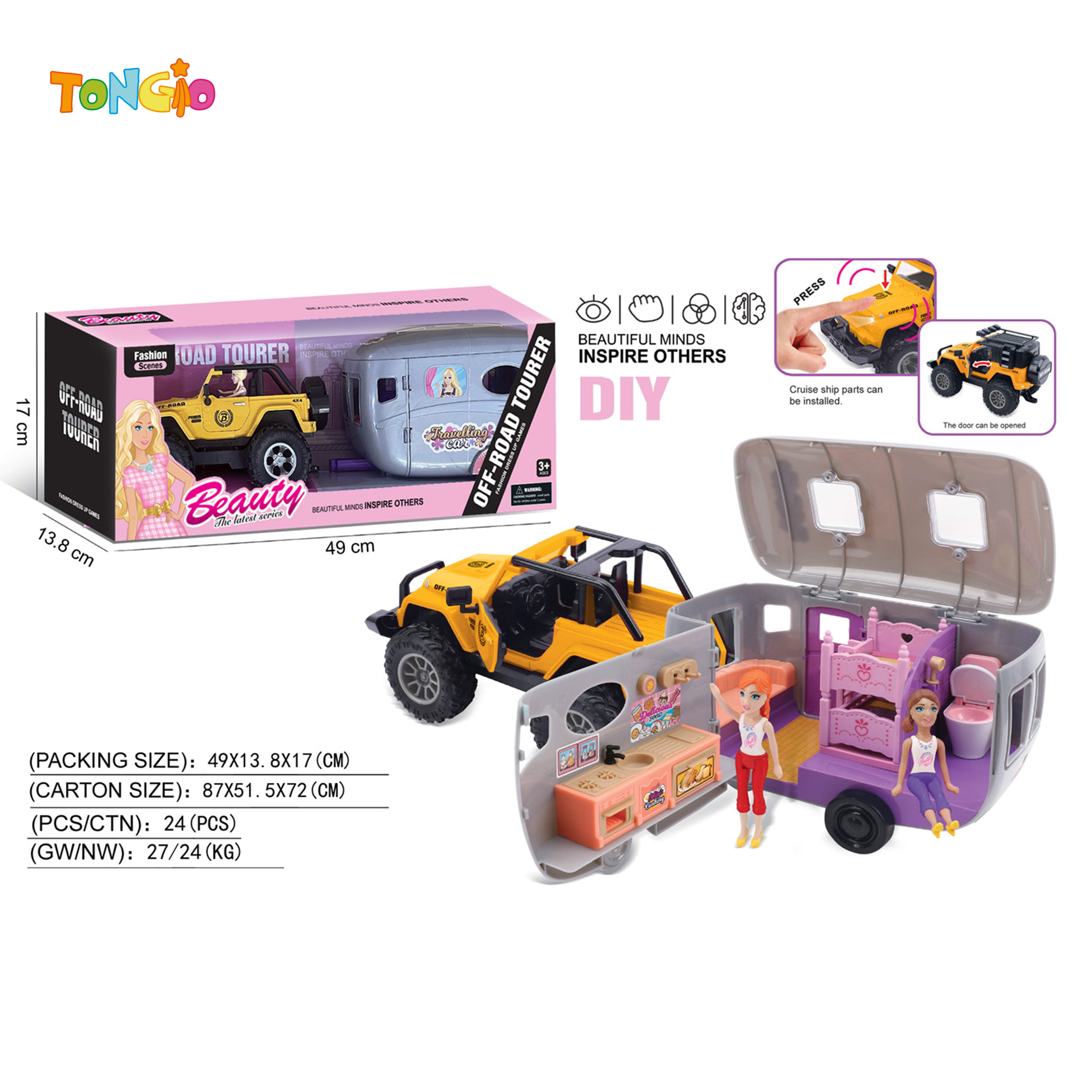Beautiful Girl Off-Road Vehicle with Lights & Sound + Travel Trailer Playset (Includes 3XAG13 Batteries) TT21636