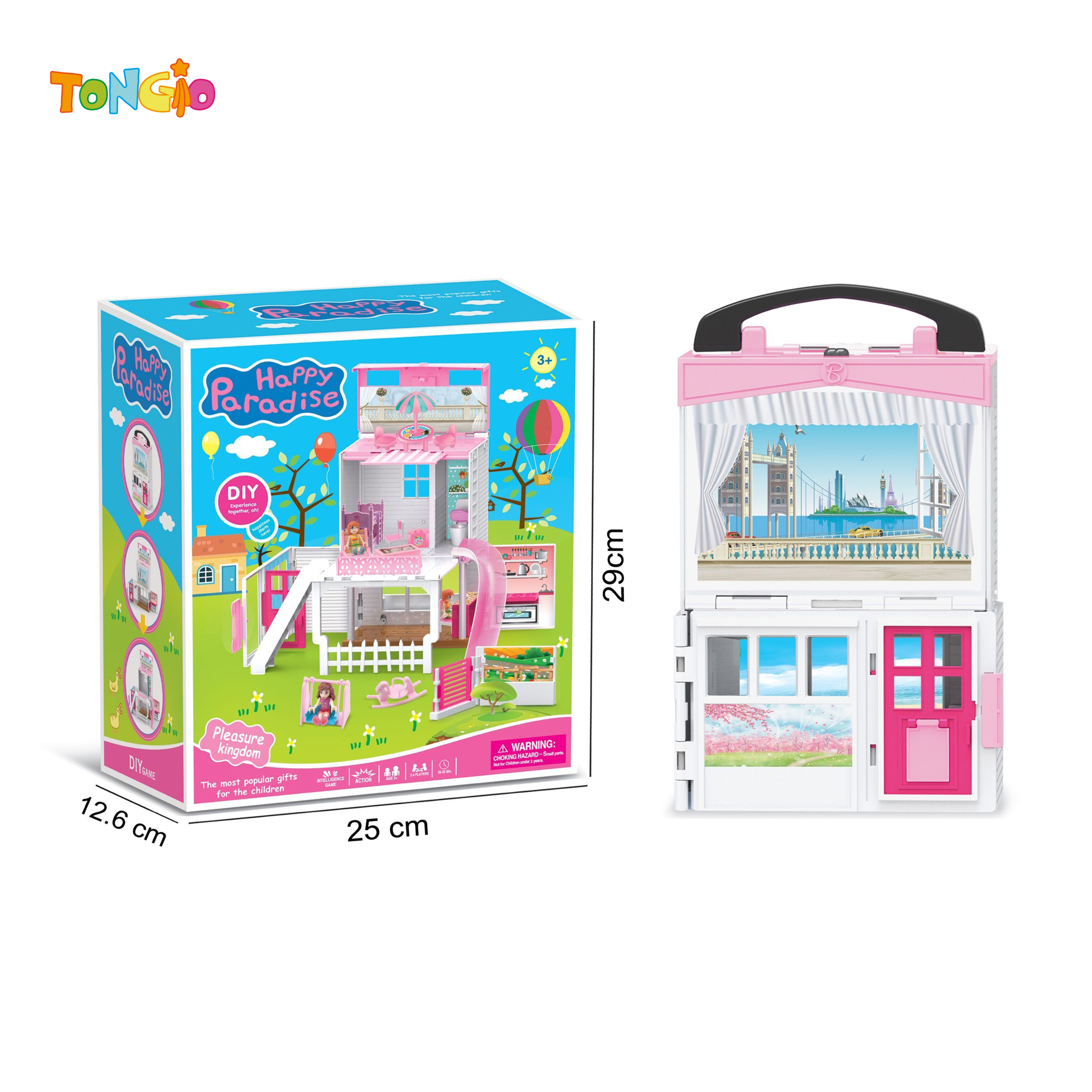 Villa con Almacenamiento con Niño y Niña, Columpio Caballito, Cama, Juego de Mesa y Sillas de Playa TT21602
