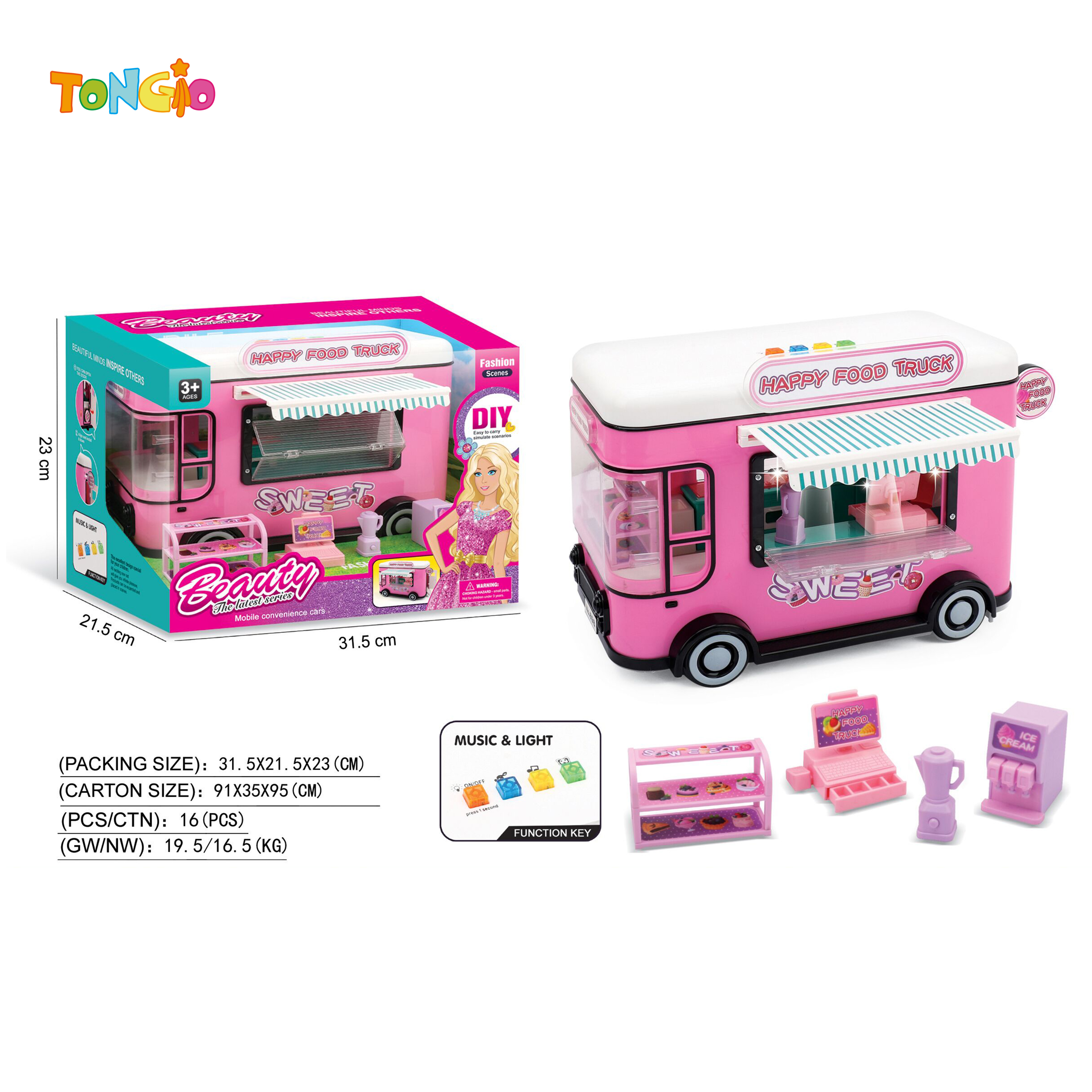 Camión de Comida Feliz con Luces y Música + Utensilios de Cocina (Incluye 3XAG13 Baterías) TT21644