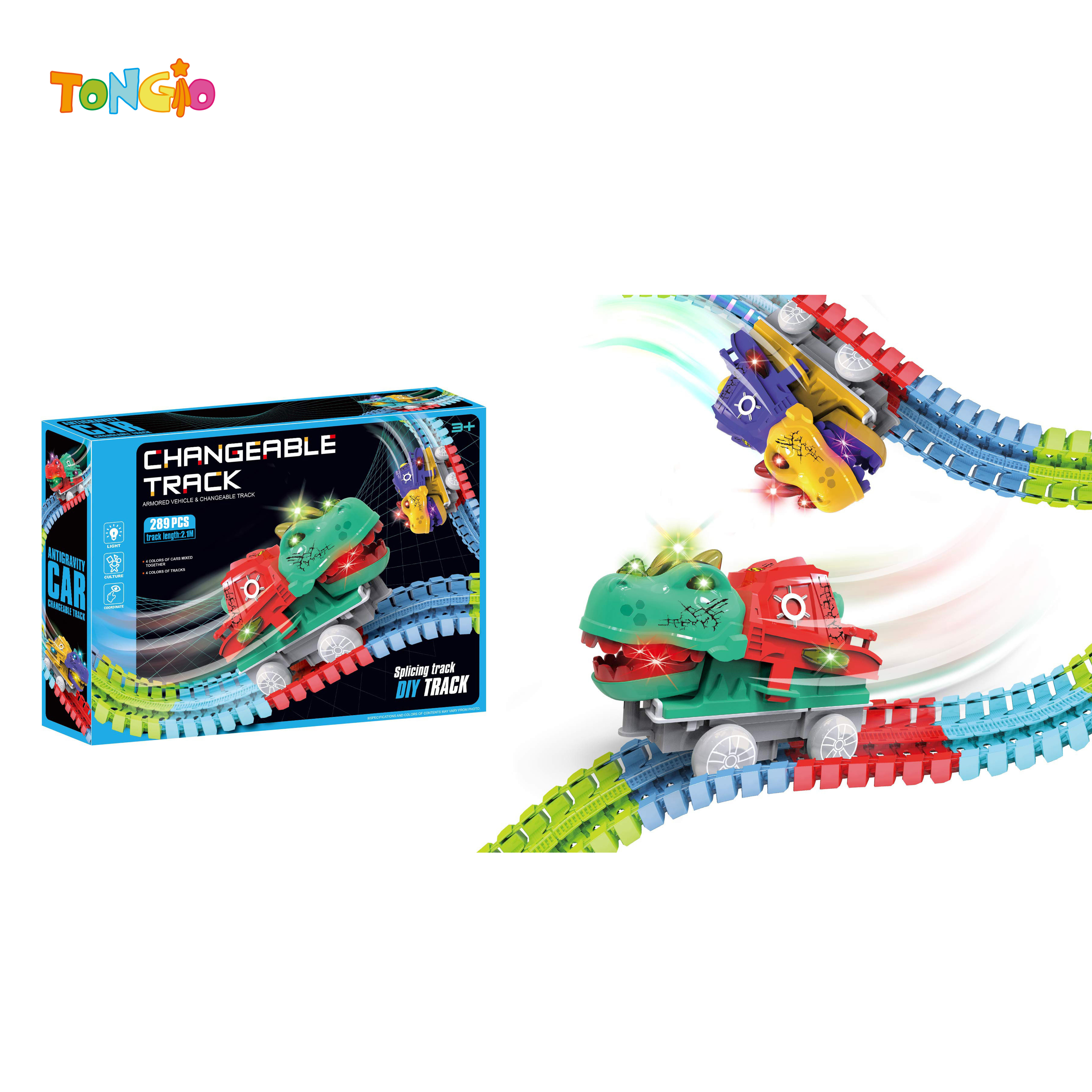 Anti-gravity dinosaur diy colorful suction clay plate rail car (electric colorful light) 288pcs TT21715