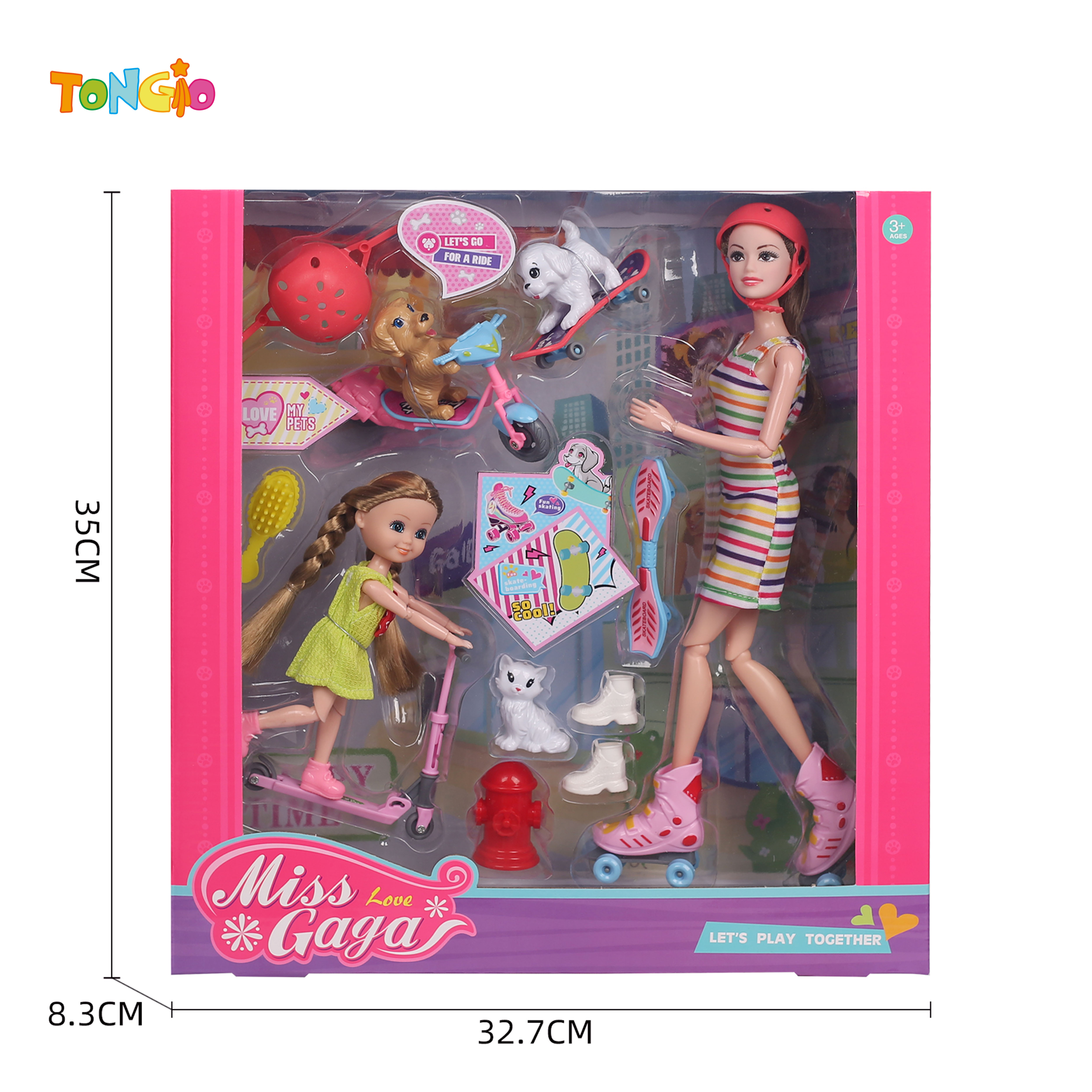 11.5 inch articulated doll barbie with 6 inch articulated doll barbie scooter big dog small dog skateboard hat wiggle car TT21867