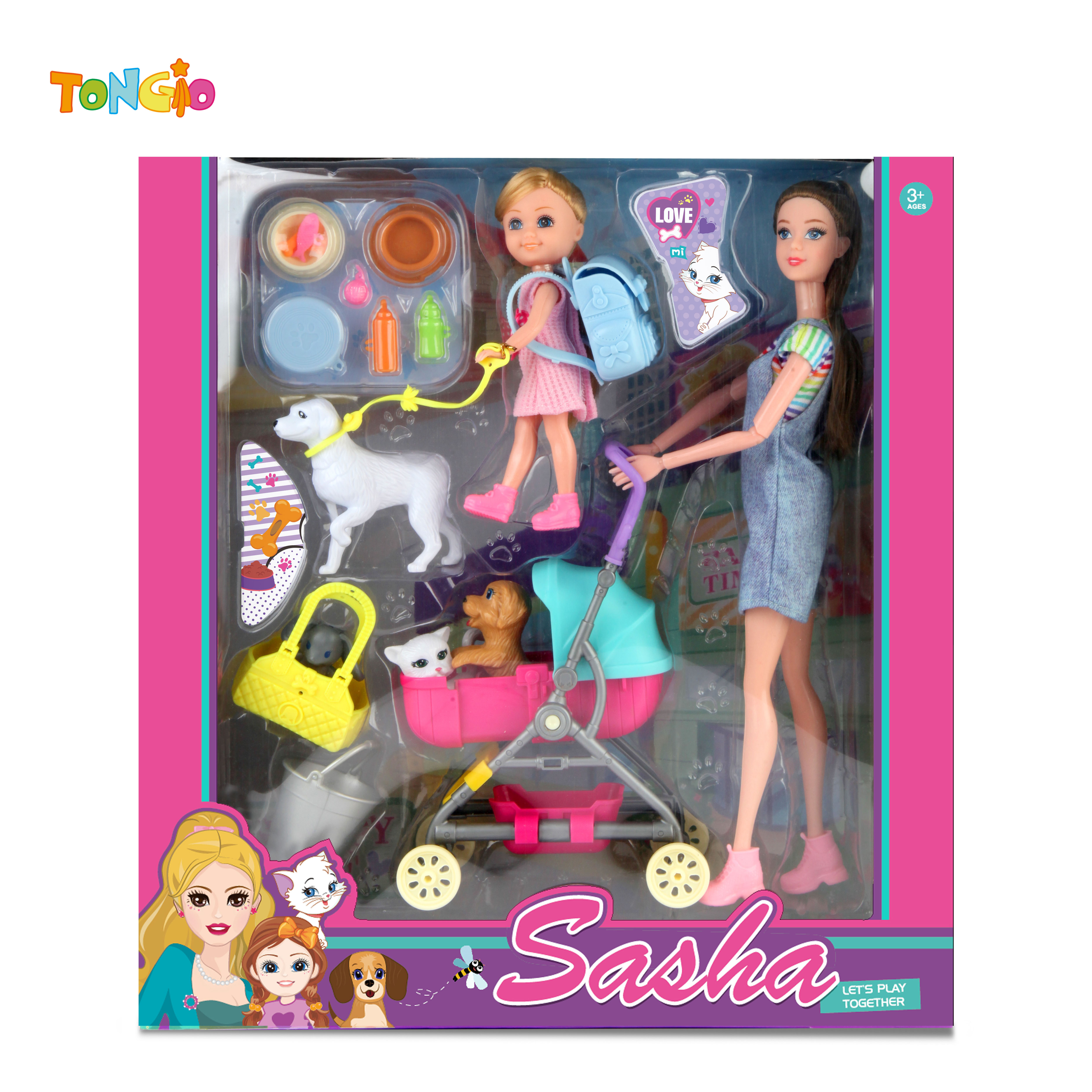 11.5 inch doll with 6 inch doll and pet stroller, cat dog, pet accessories, backpack TT21872