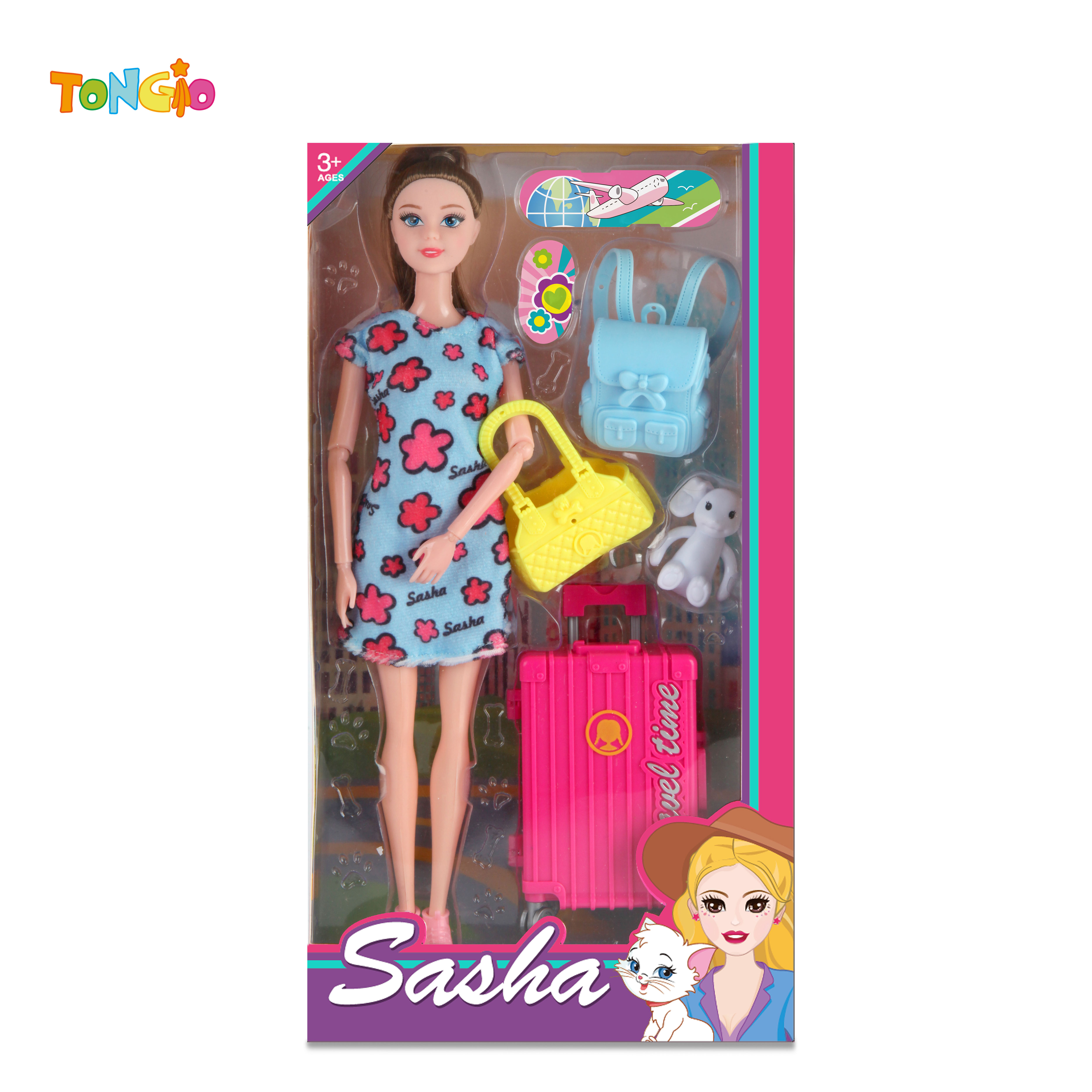 11.5 inch doll with suitcase and backpack schoolbag plush doll TT21874