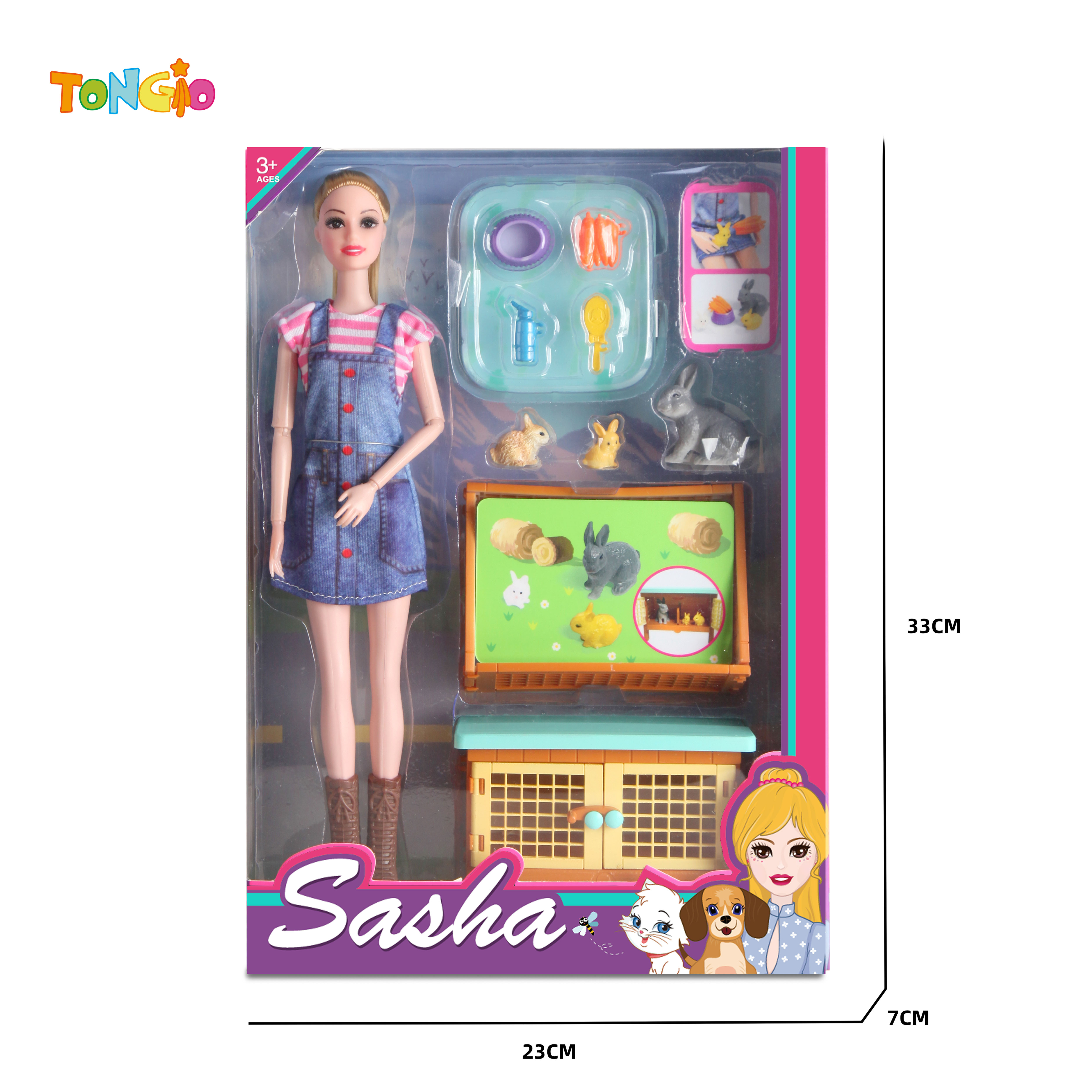 11.5 inch barbie doll with three rabbits rabbit cage fence rabbit accessories TT21887