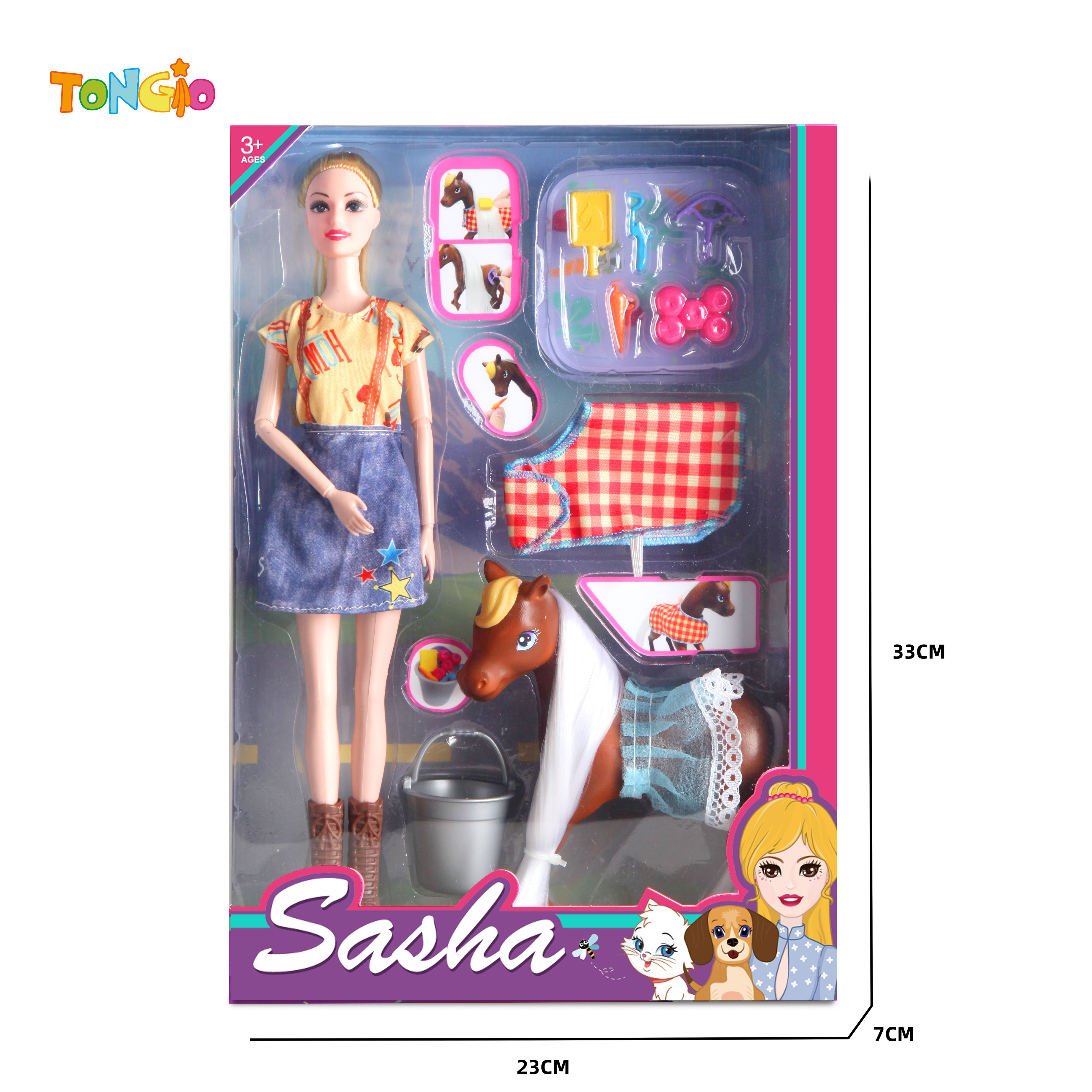 11.5 inch barbie doll with pony horse skirt horse cloth horse accessories bucket TT21888