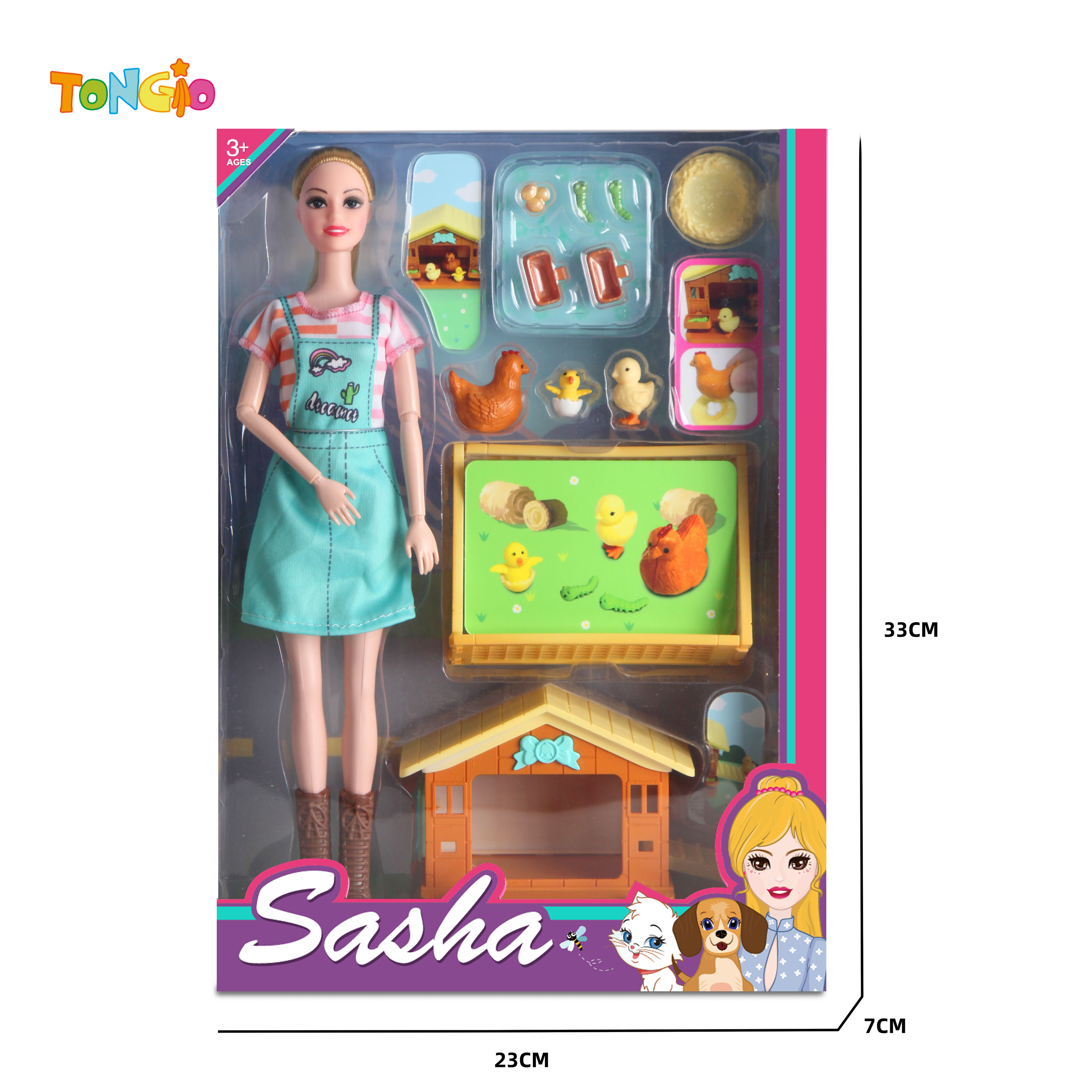11.5 inch barbie doll with three chickens chicken coop fence chicken accessories TT21889