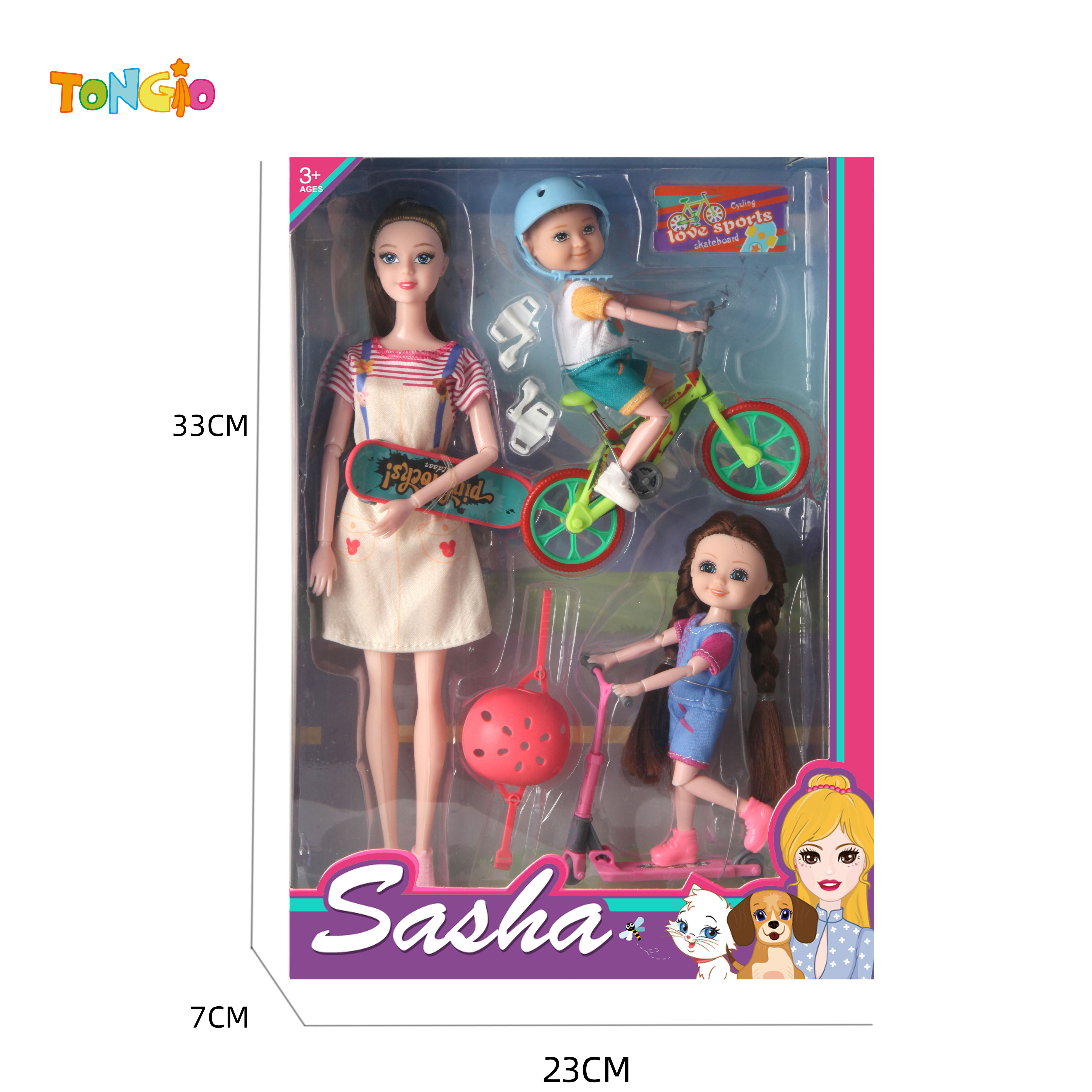 11.5 inch barbie doll with 6 inch boy 6 inch girl bicycle scooter skateboard hat TT21890