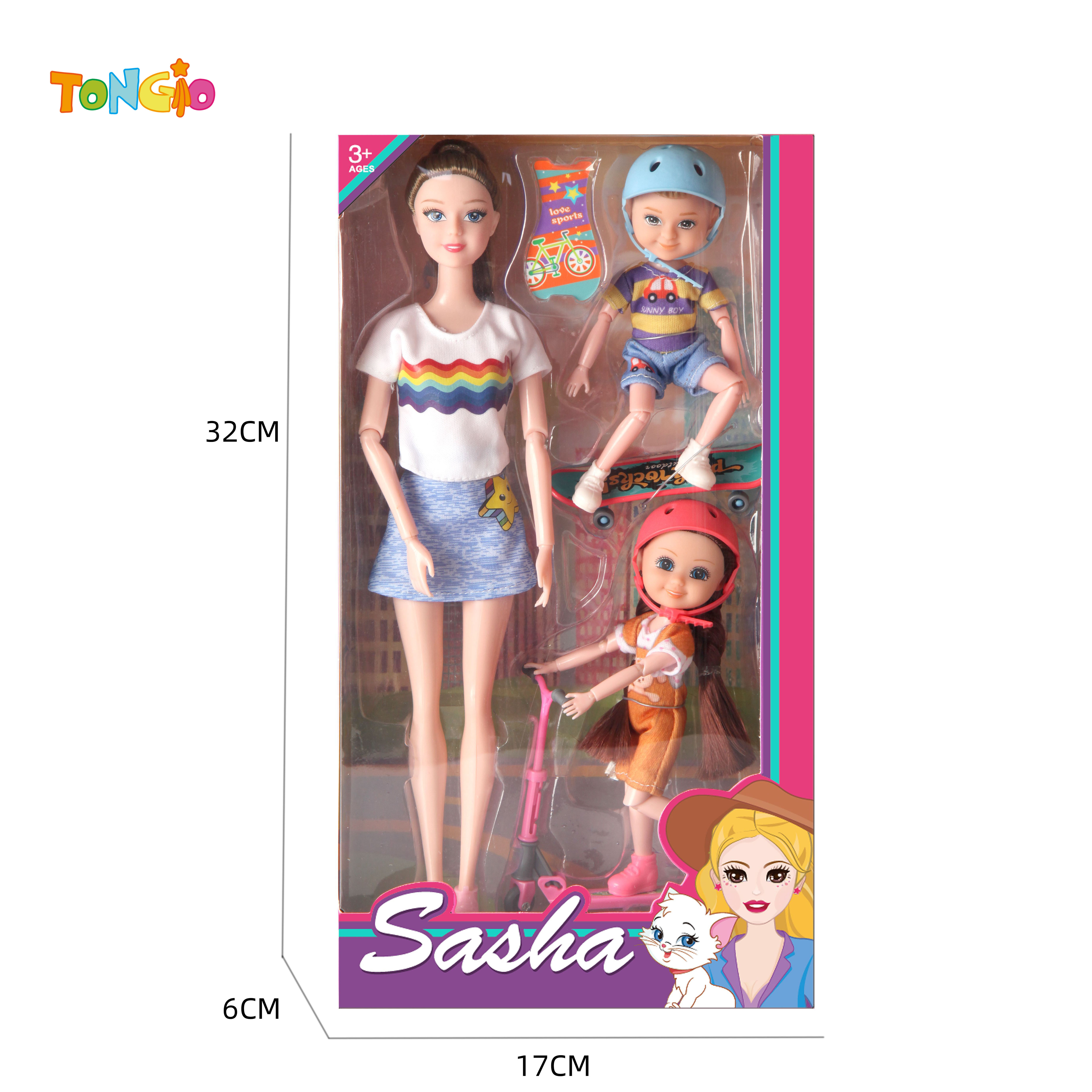 11.5 inch barbie doll with 6 inch boy 6 inch girl scooter skateboard hat TT21891