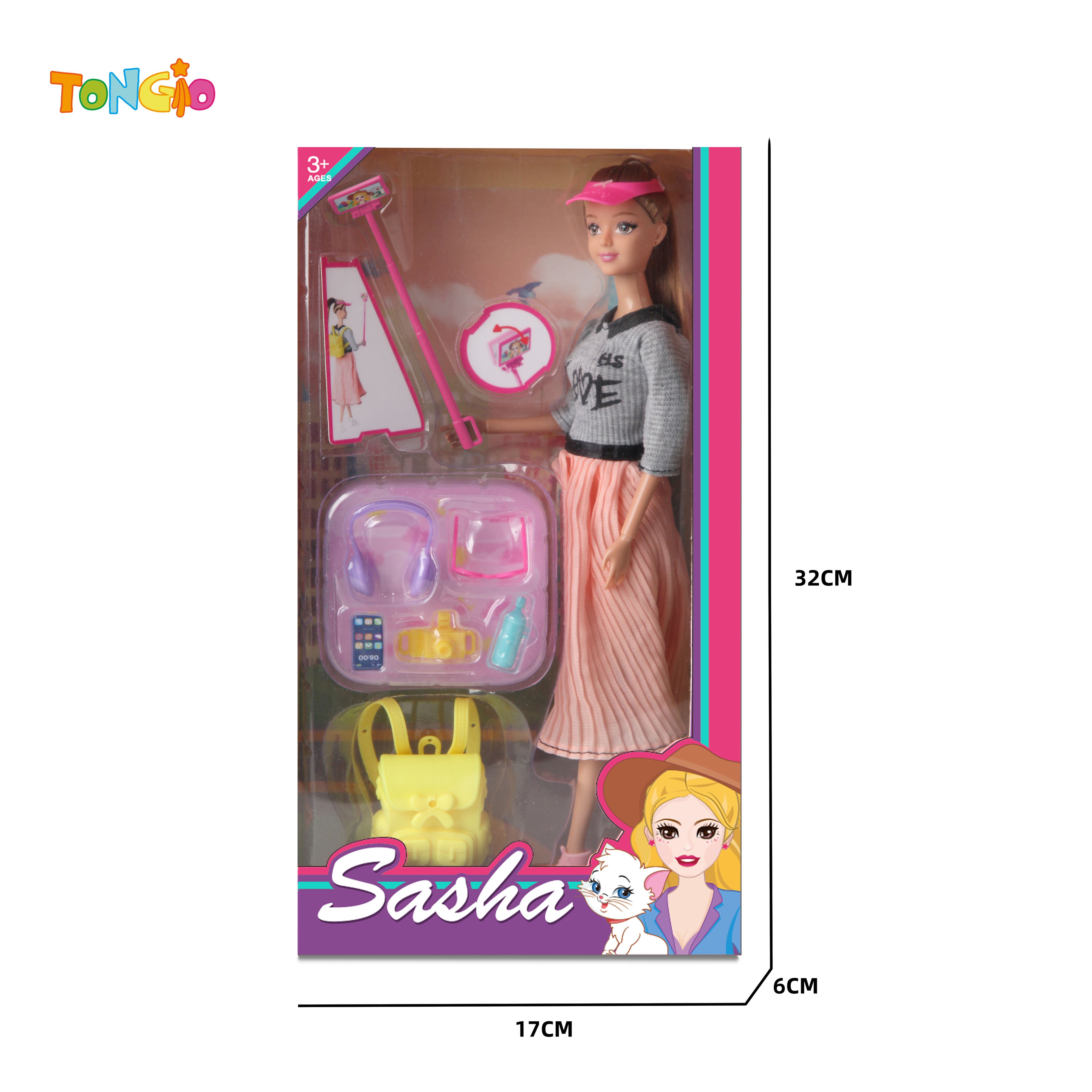 11.5 inch barbie doll with selfie stick schoolbag travel accessories TT21892