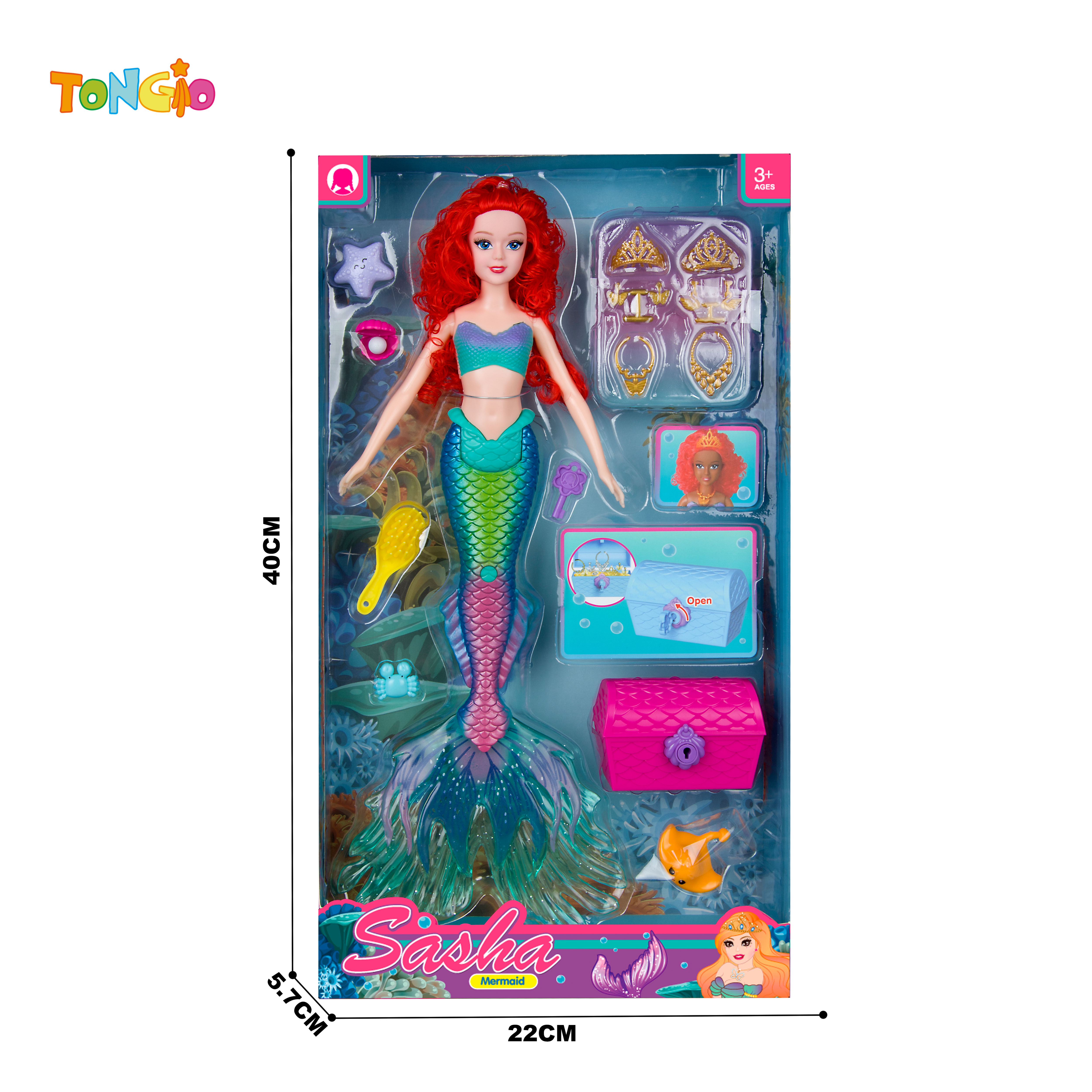 Mermaid doll with starfish shell comb crab treasure chest mirror necklace earrings crown accessories TT21900