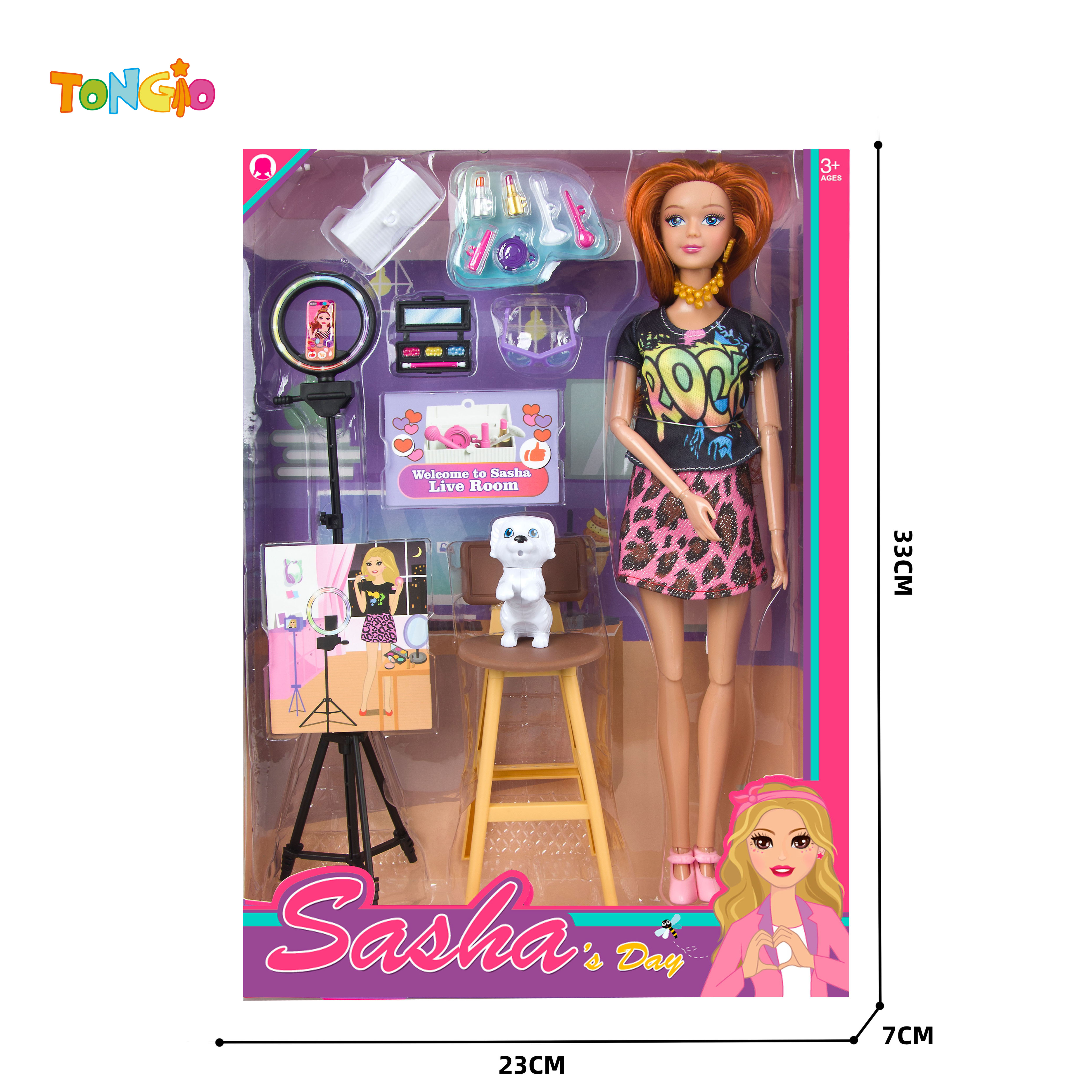 11.5 inch doll with makeup props live broadcast stick selfie phone glasses makeup box storage box high chair dog TT21901