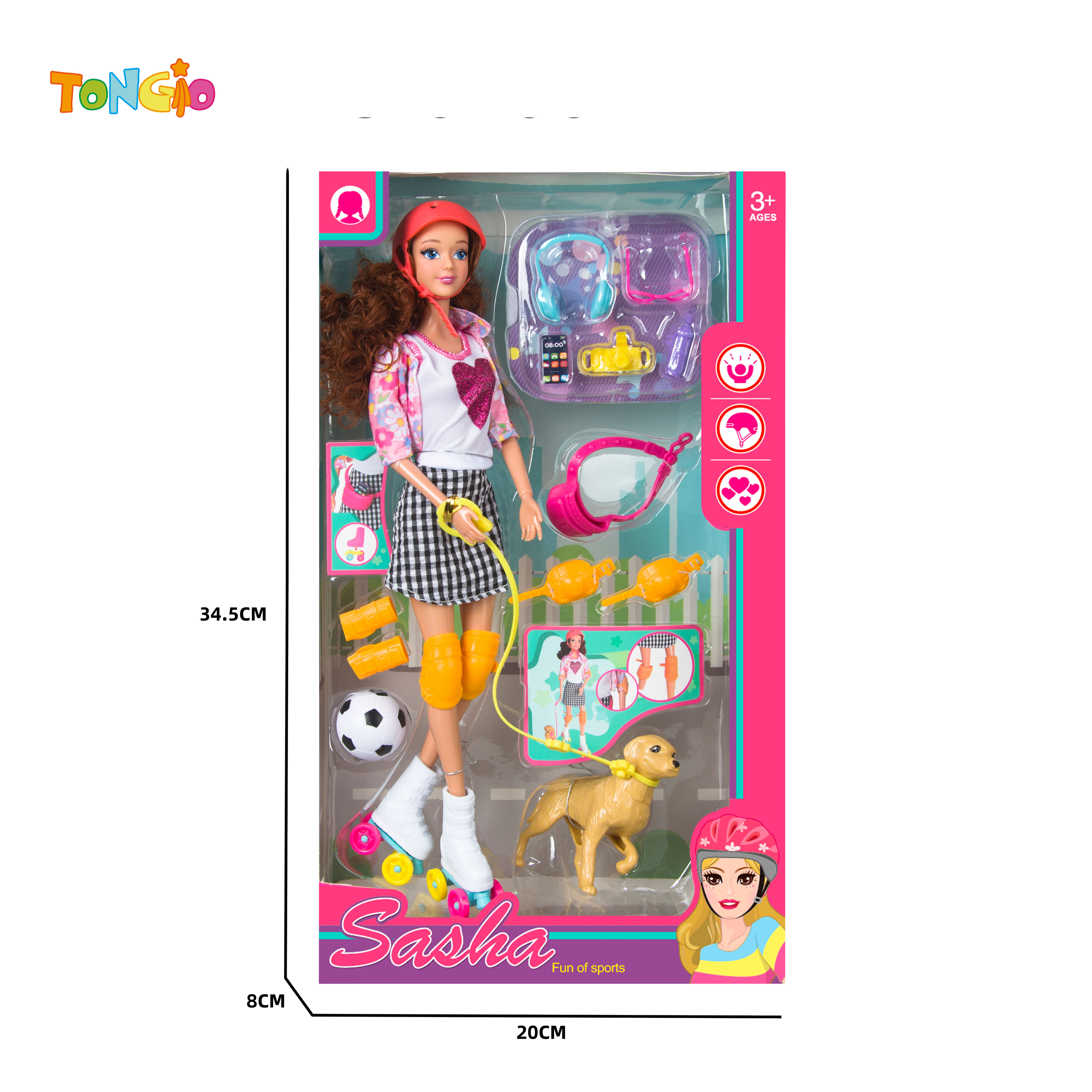 11.5 inch articulated doll with travel accessories bag hat dog football roller skates dog leash knee pads elbow pads hat TT21905