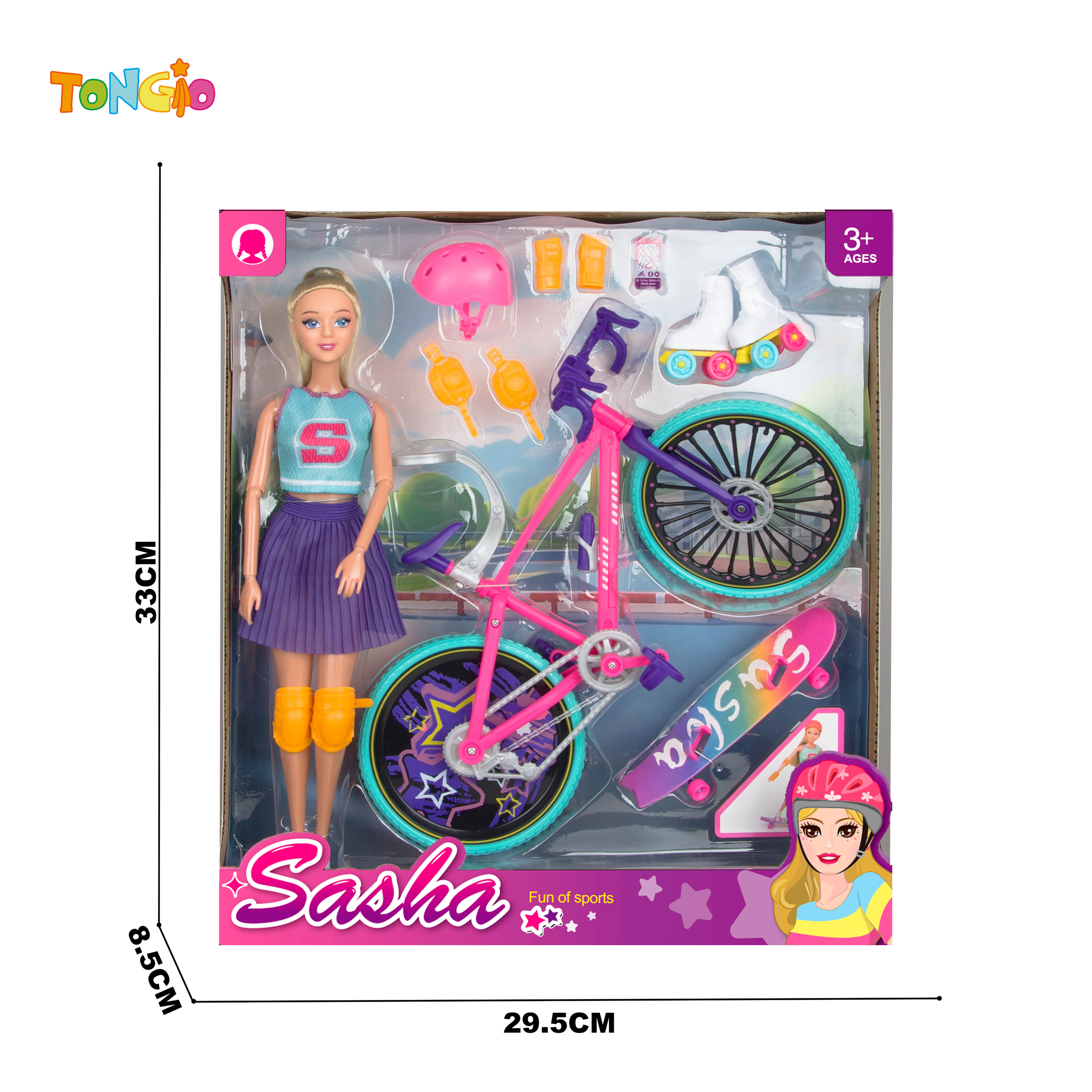 11.5 inch 13 joint doll with helmet knee pads large roller skates bicycle large skateboard TT21910