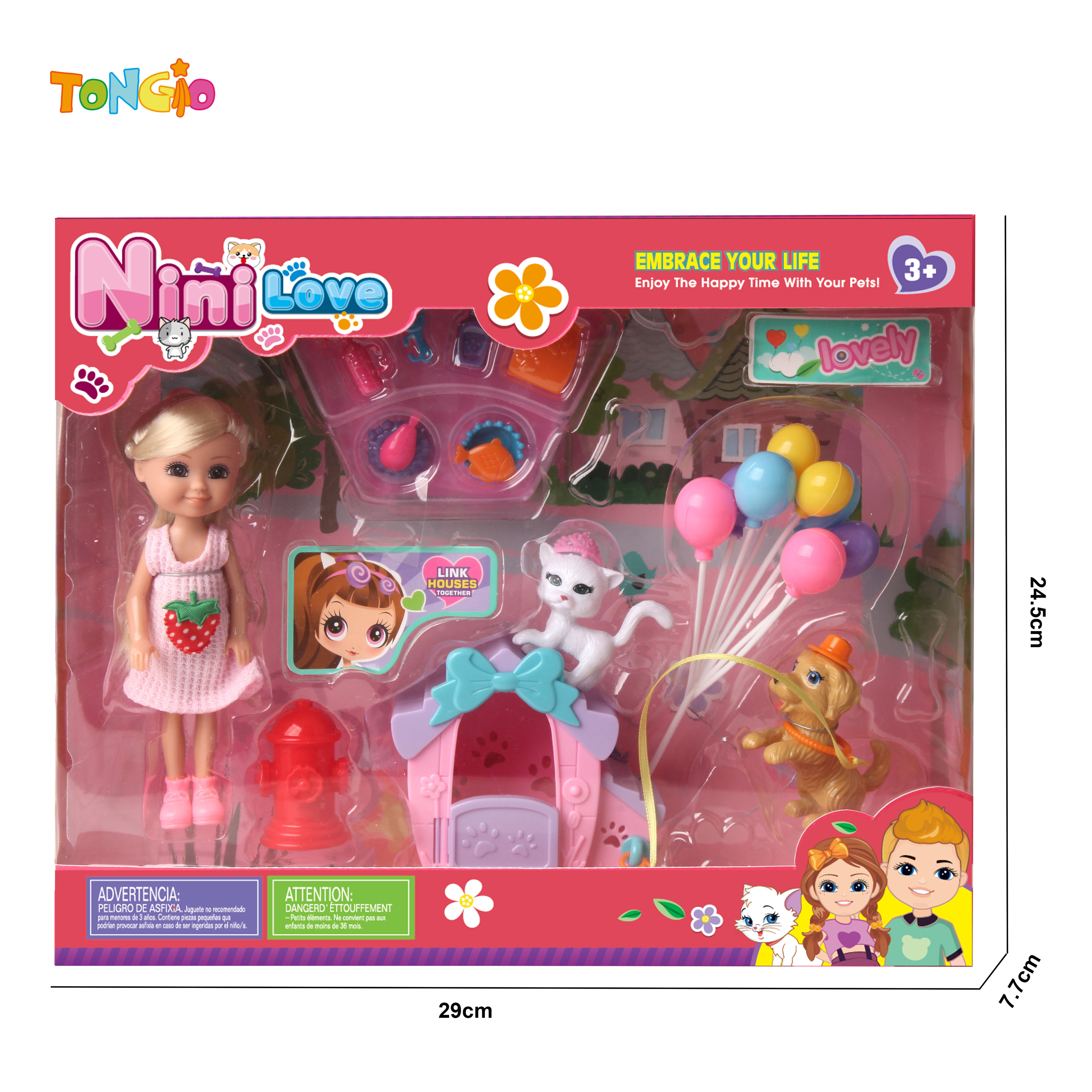 6 inch non-articulated doll barbie with dog house balloon cat dog fire hydrant accessories TT21914