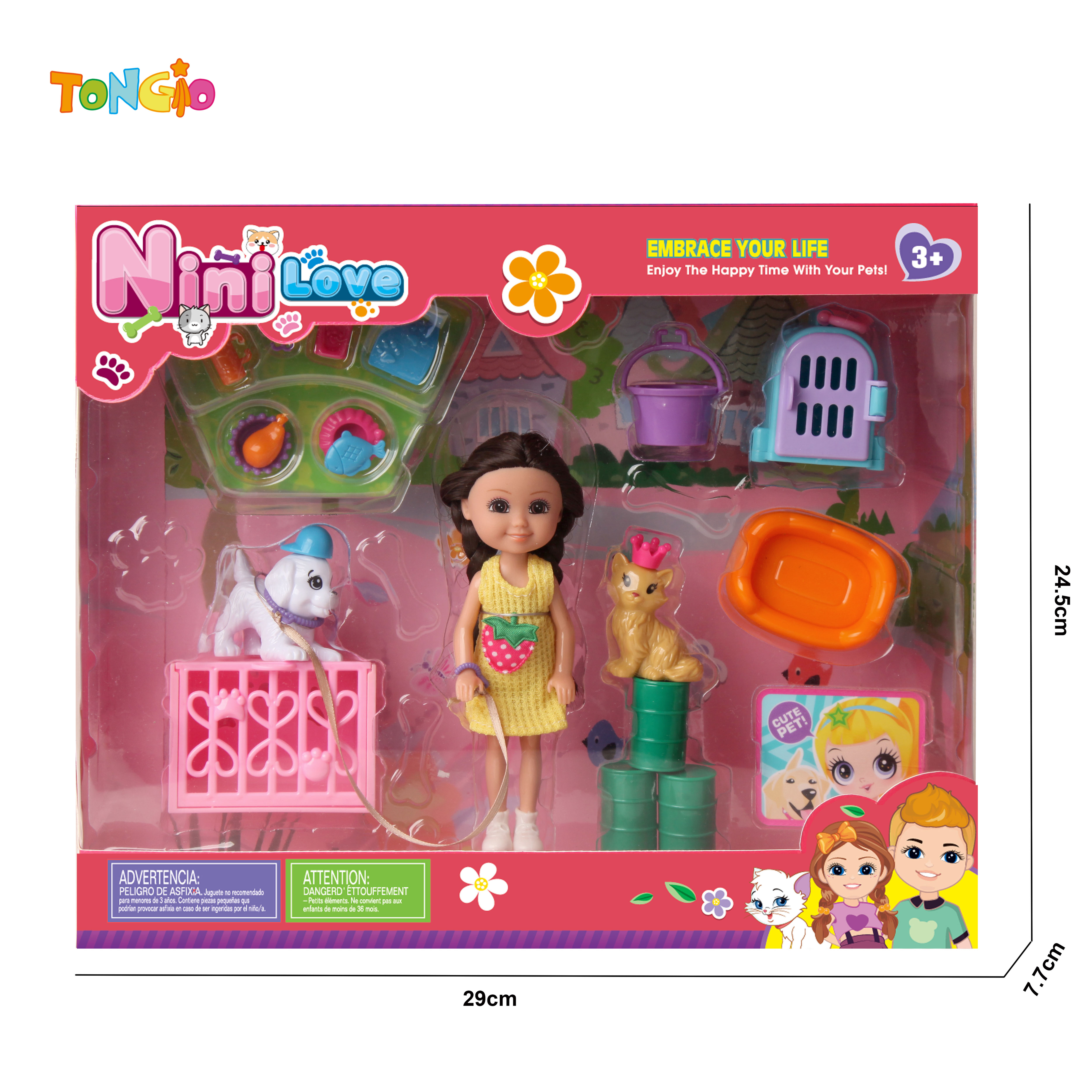 6 inch non-articulated doll barbie with two dog cages cat dog oil drum small barrel sofa accessories TT21915