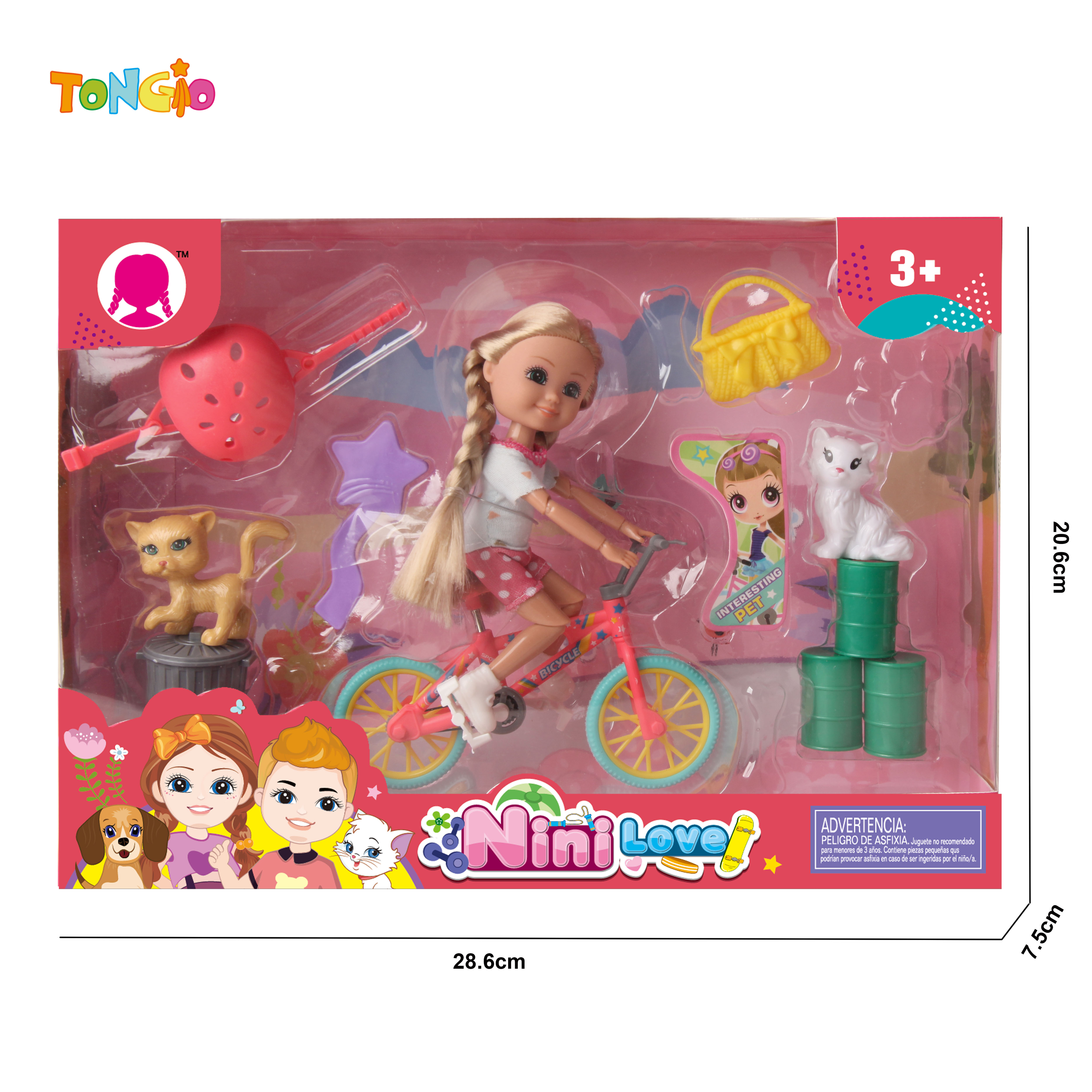 6 inch articulated doll barbie with bicycle 2 cats hat comb handbag oil drum TT21916