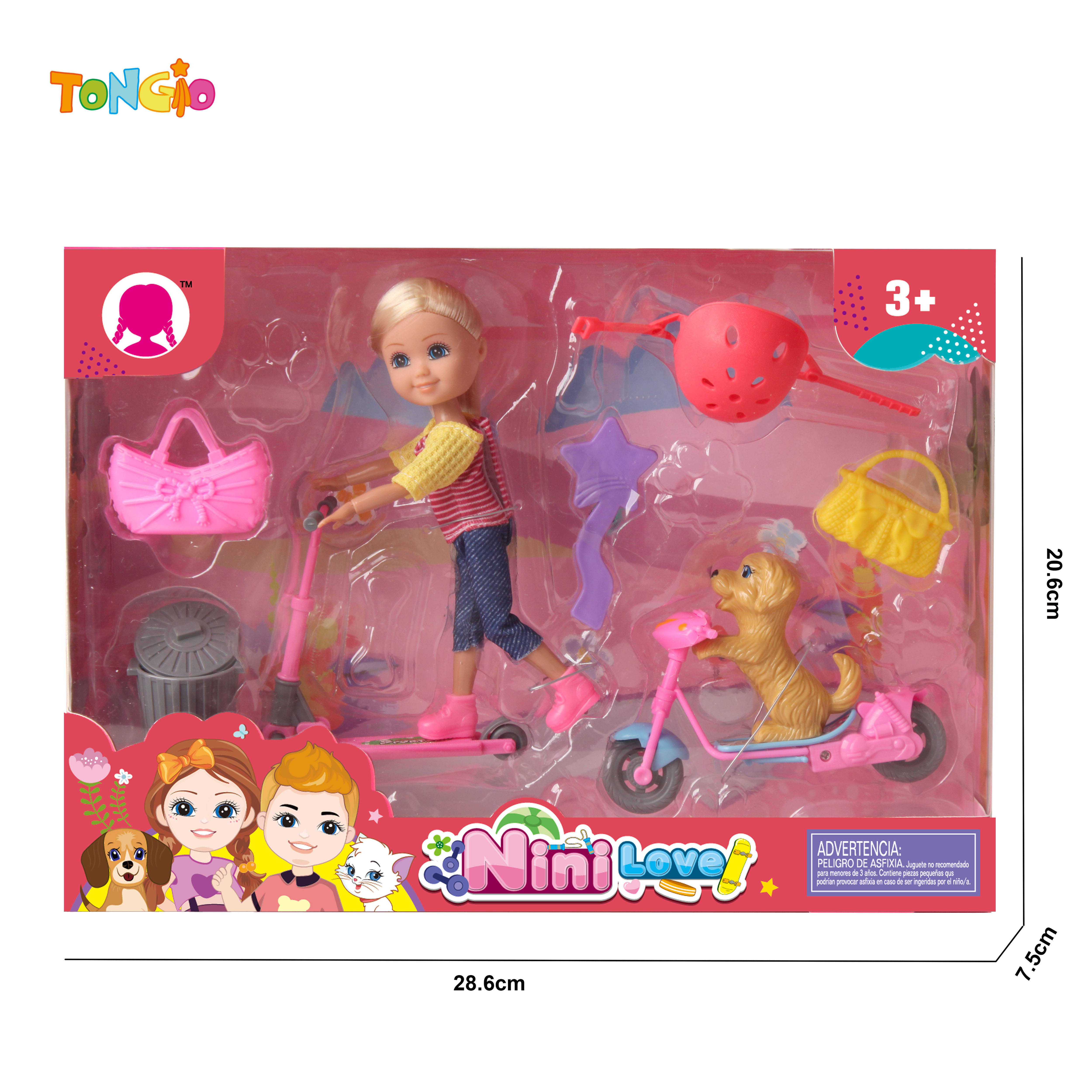 6 inch articulated doll barbie with 2 scooters dog hat trash bin handbag comb TT21918