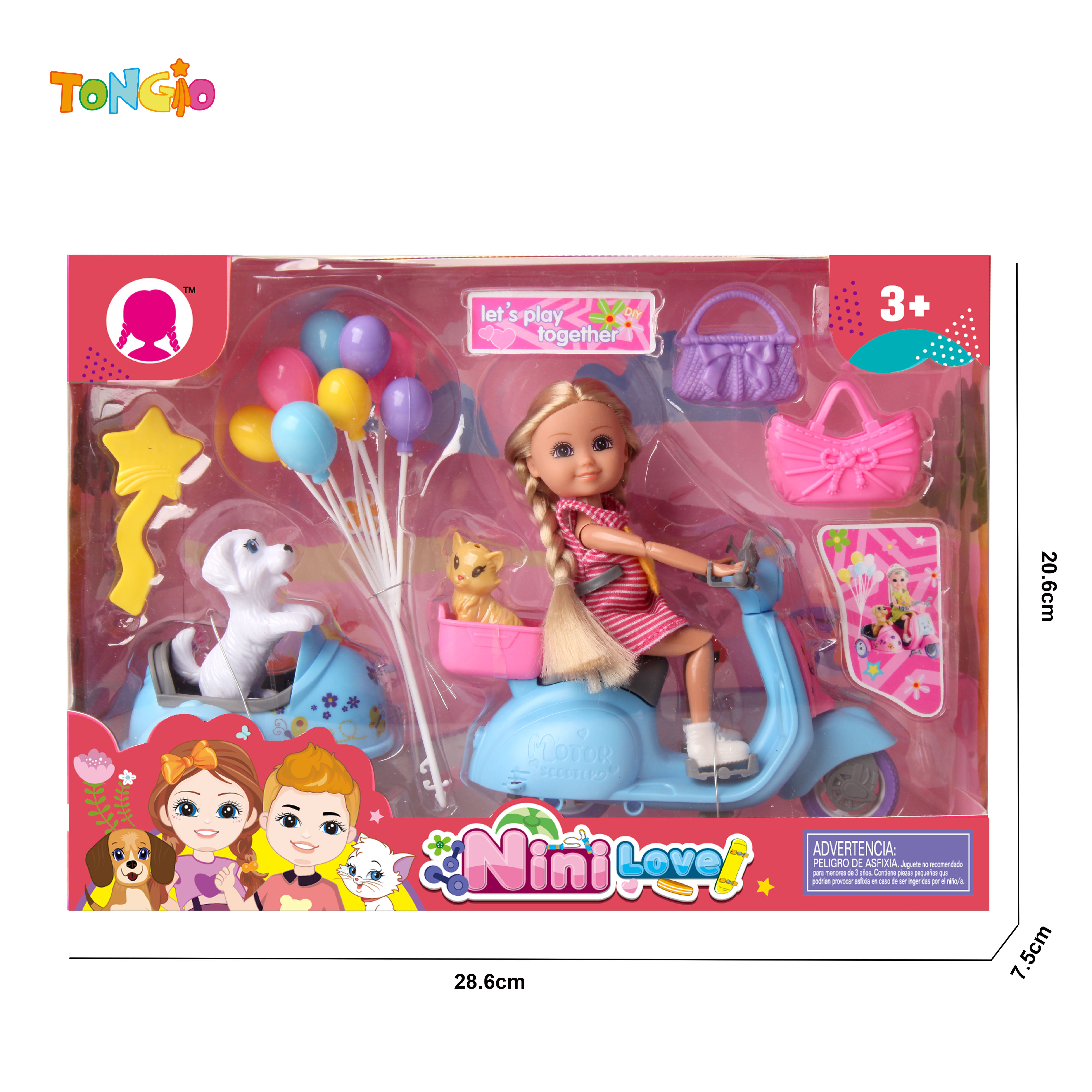 6 inch articulated doll barbie with motorcycle tricycle balloon comb two bags one dog TT21919