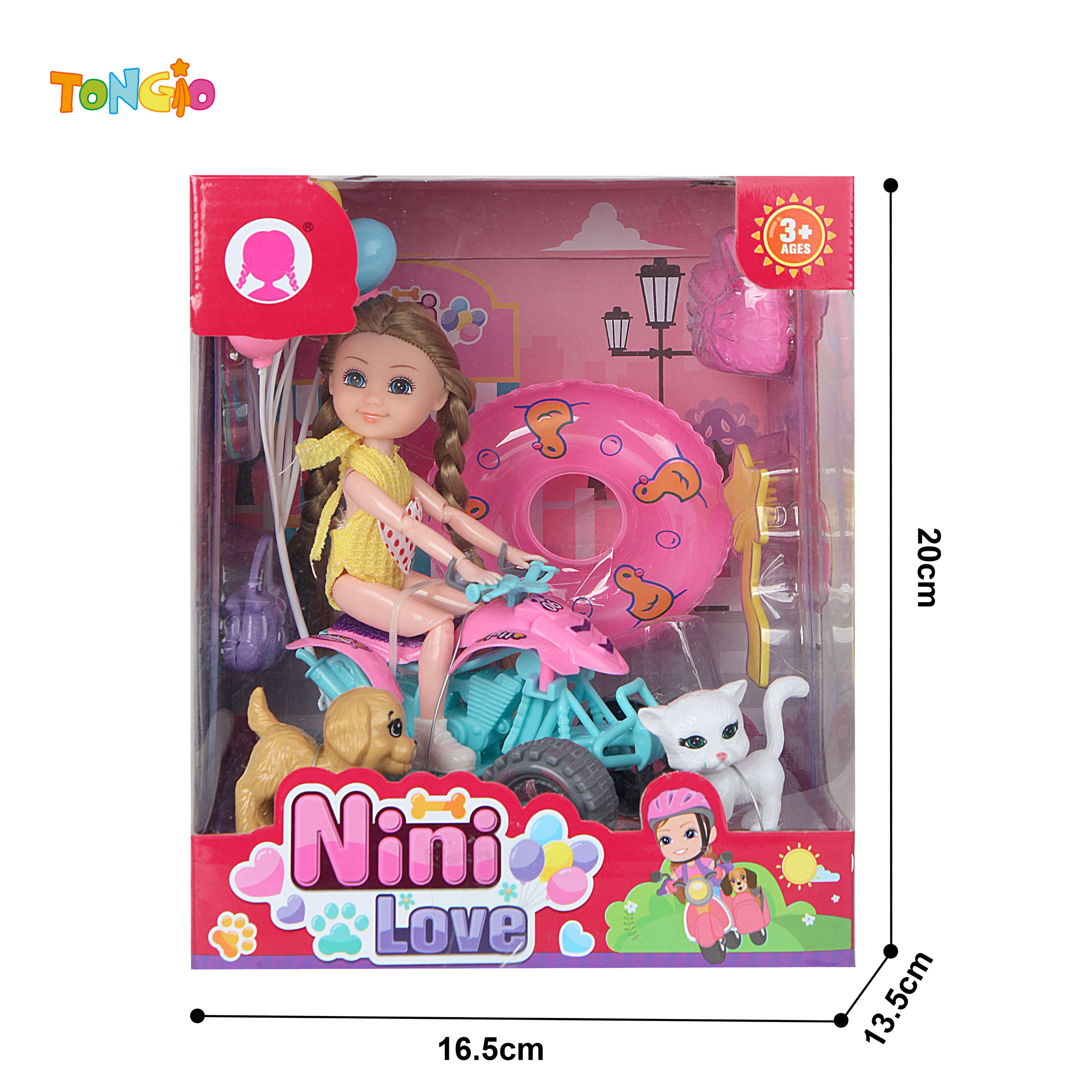 6 inch articulated doll with beach car balloon cat dog bag comb TT21923