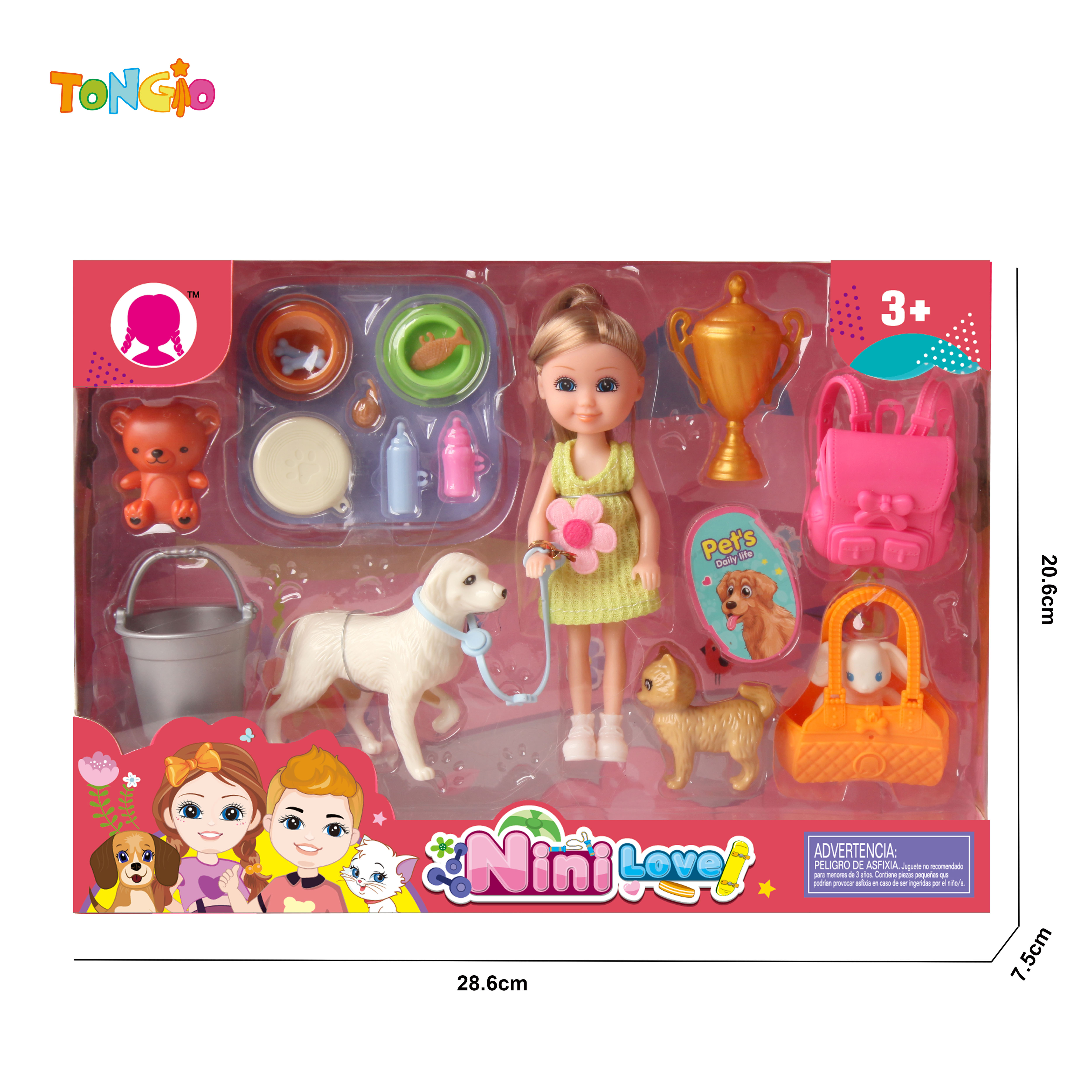 6 inch girl doll barbie with schoolbag shoulder bag trophy large dog kitten plush doll pet accessories TT21932