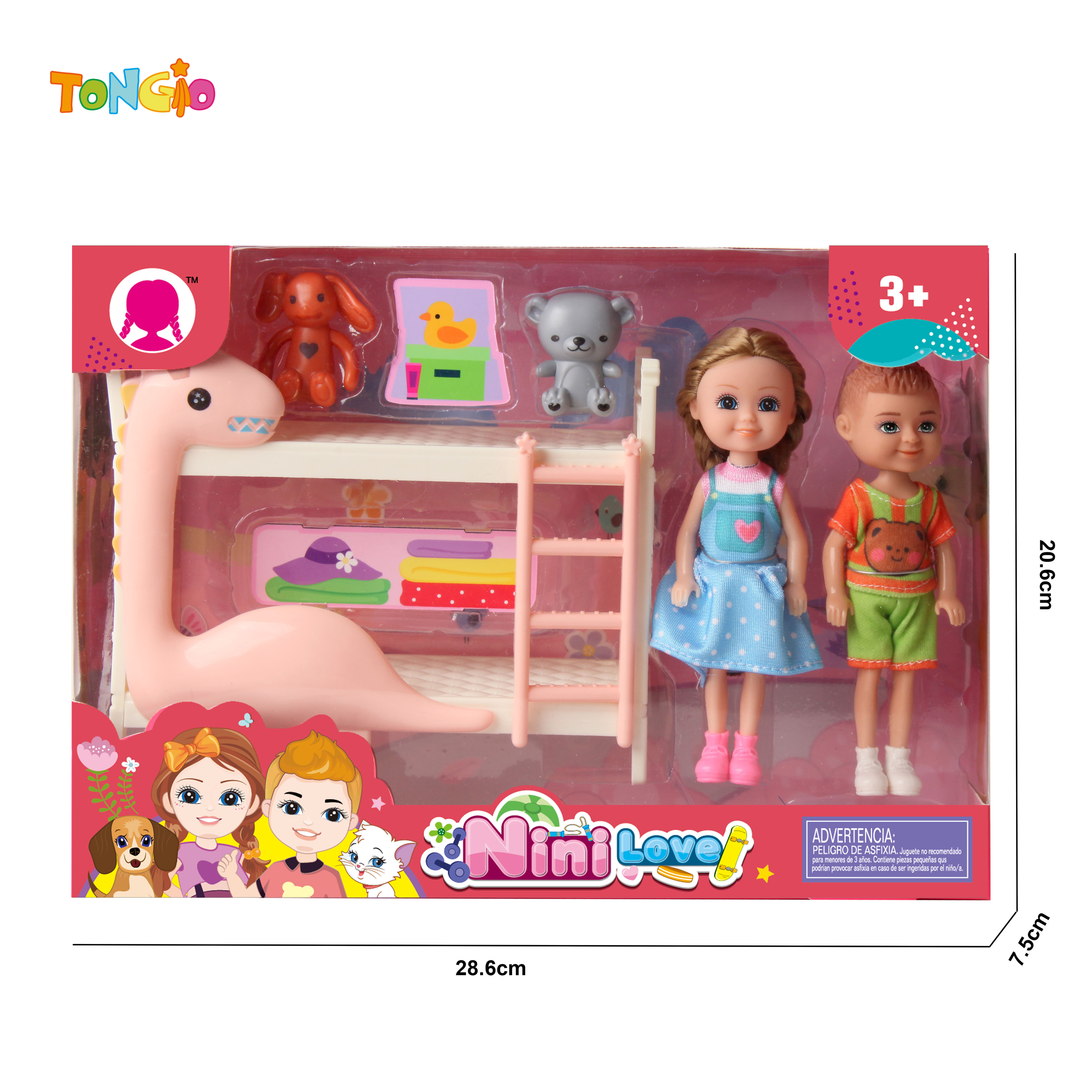 6 inch boy doll girl doll with double bed rabbit bear TT21941