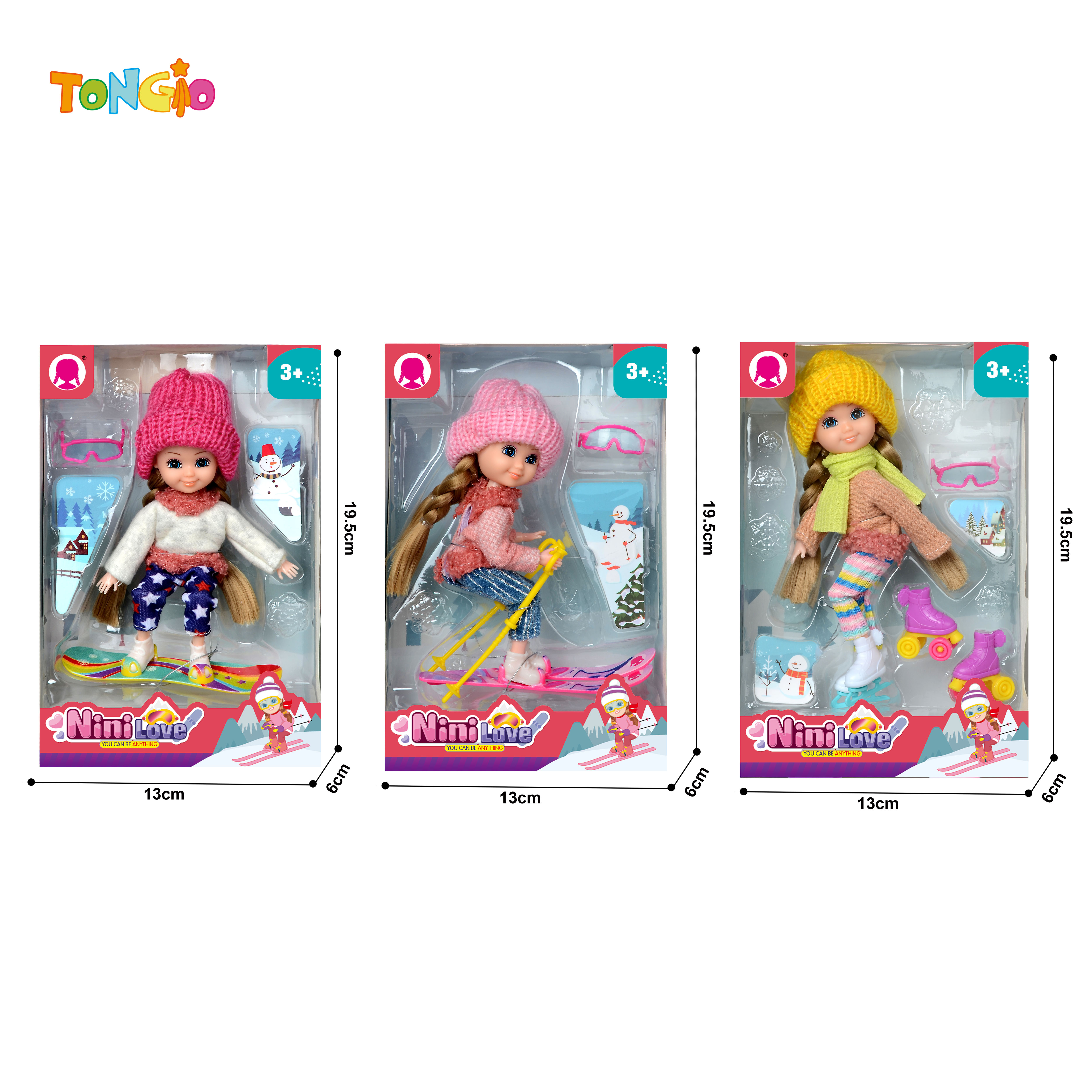 6 inch articulated doll with winter hat clothes scarf ski board sled 2 pairs skates 3 mixed styles TT21948