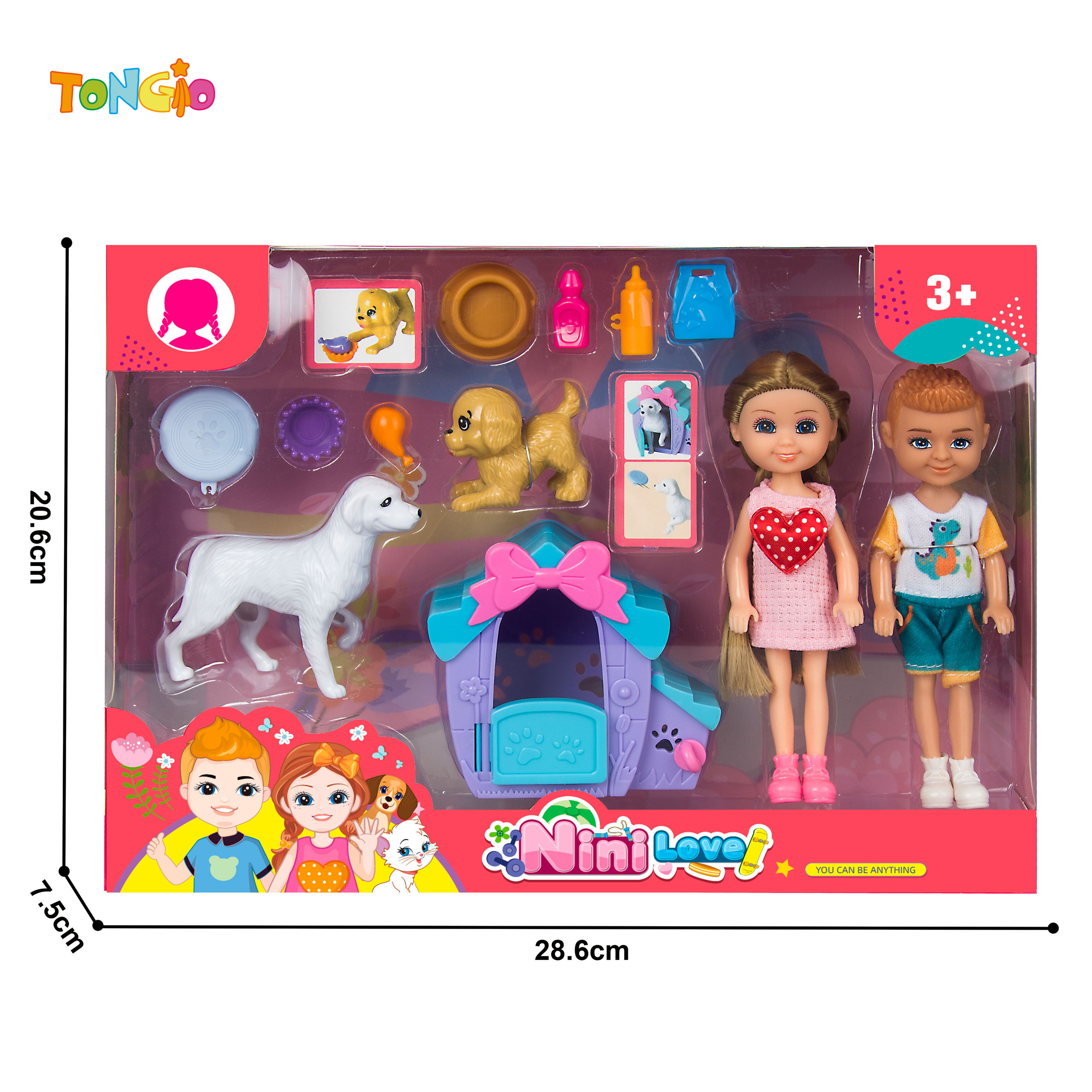 6 inch boy doll girl doll with large dog house 2 puppies puppy accessories 8 sets TT21952