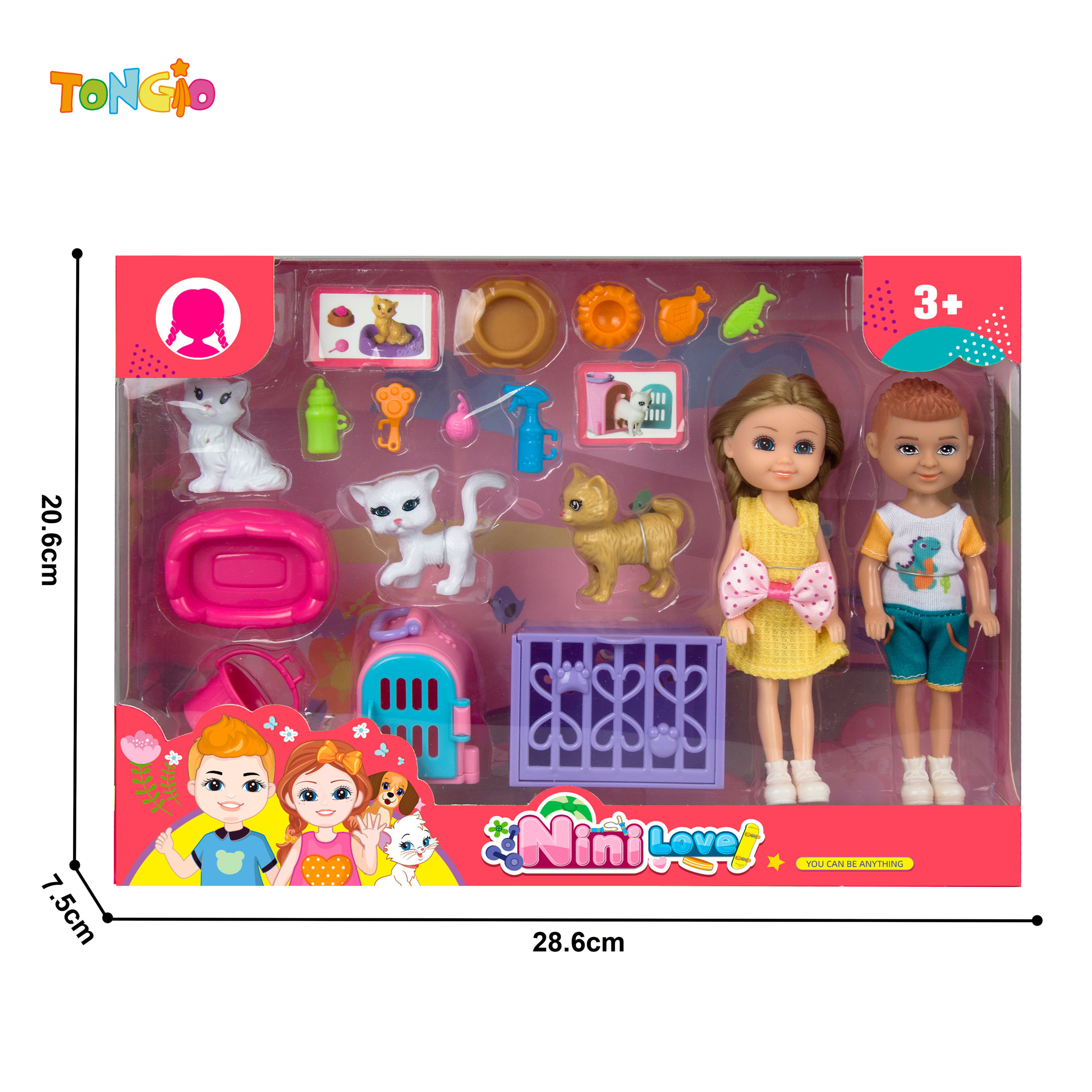 6 inch boy doll girl doll with 2 dog cages 3 cats bucket sofa kitten accessories 8 sets TT21953