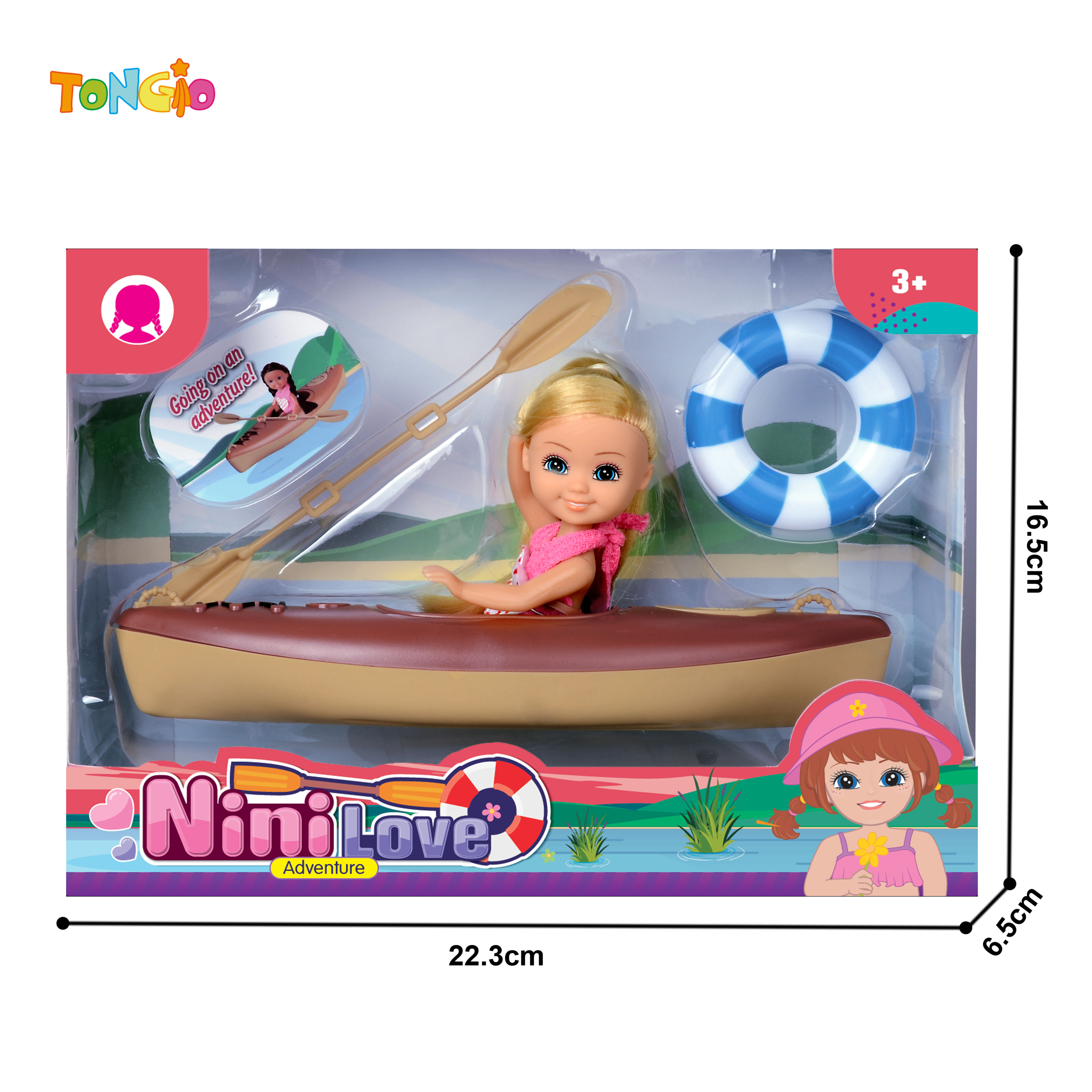 6 inch non-articulated doll with swim ring kayak paddle TT21956