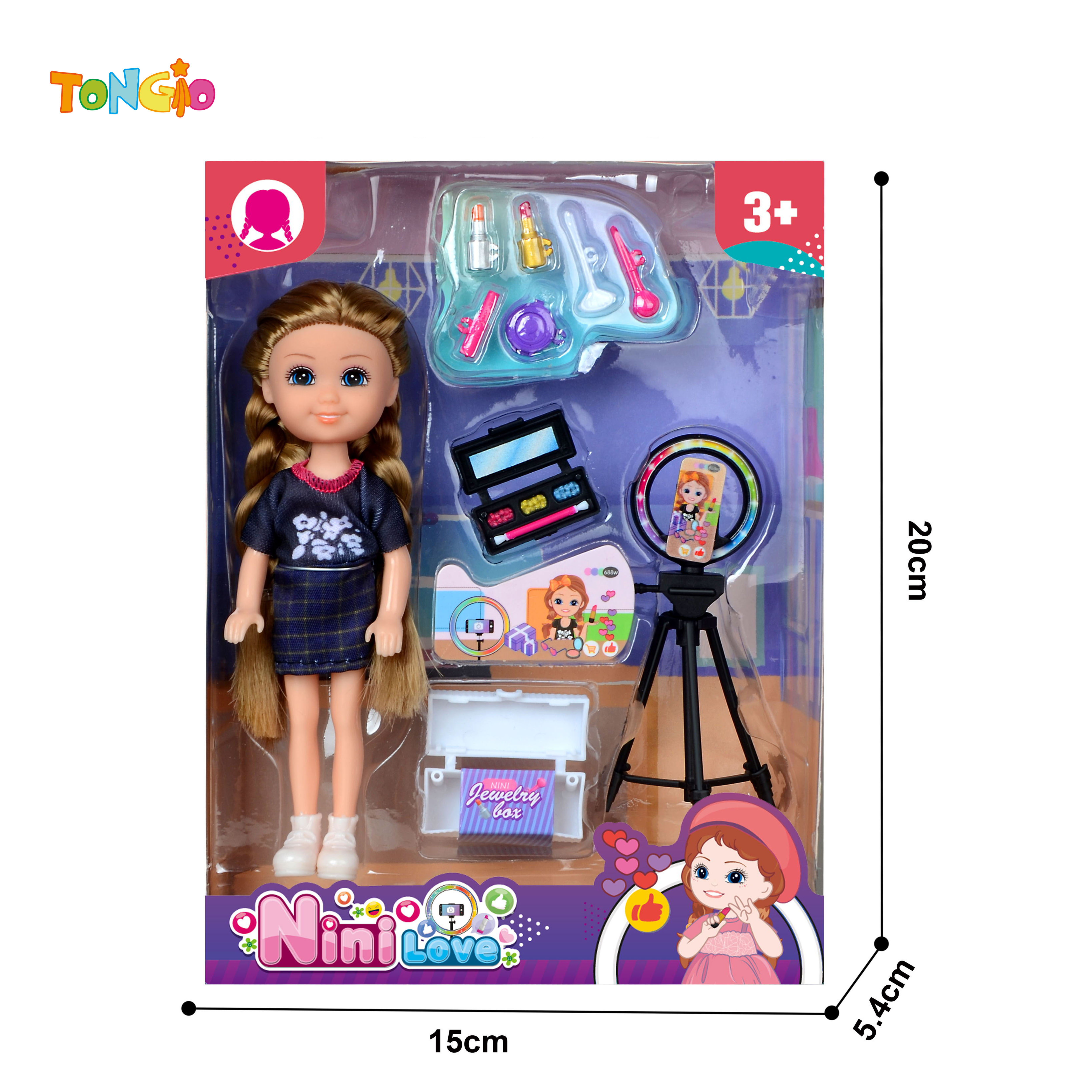 6 inch non-articulated doll with selfie stick rack makeup accessories storage box TT21958