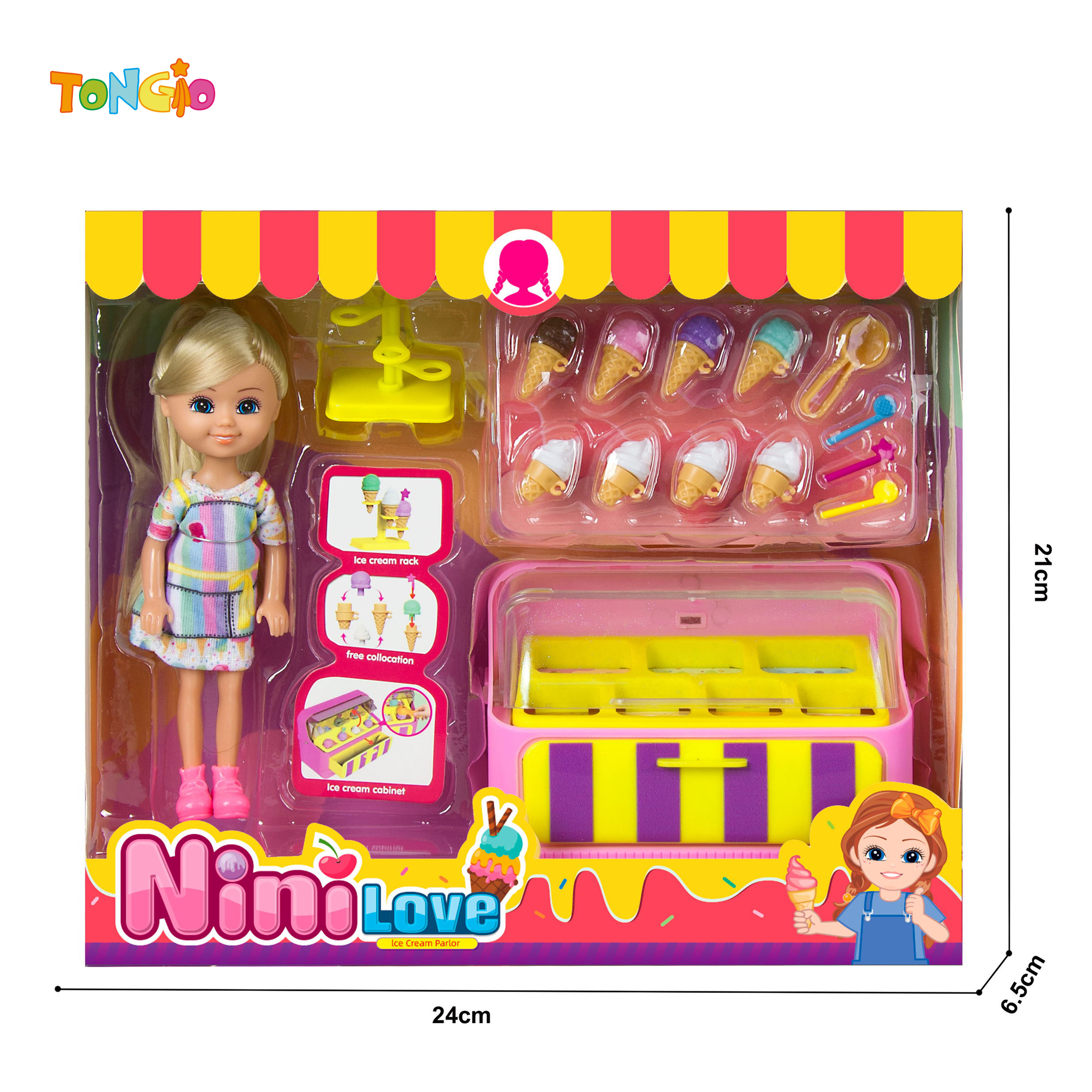 6 inch non-articulated doll with ice cream cabinet ice cream rack many ice creams ice cream spoon TT21959