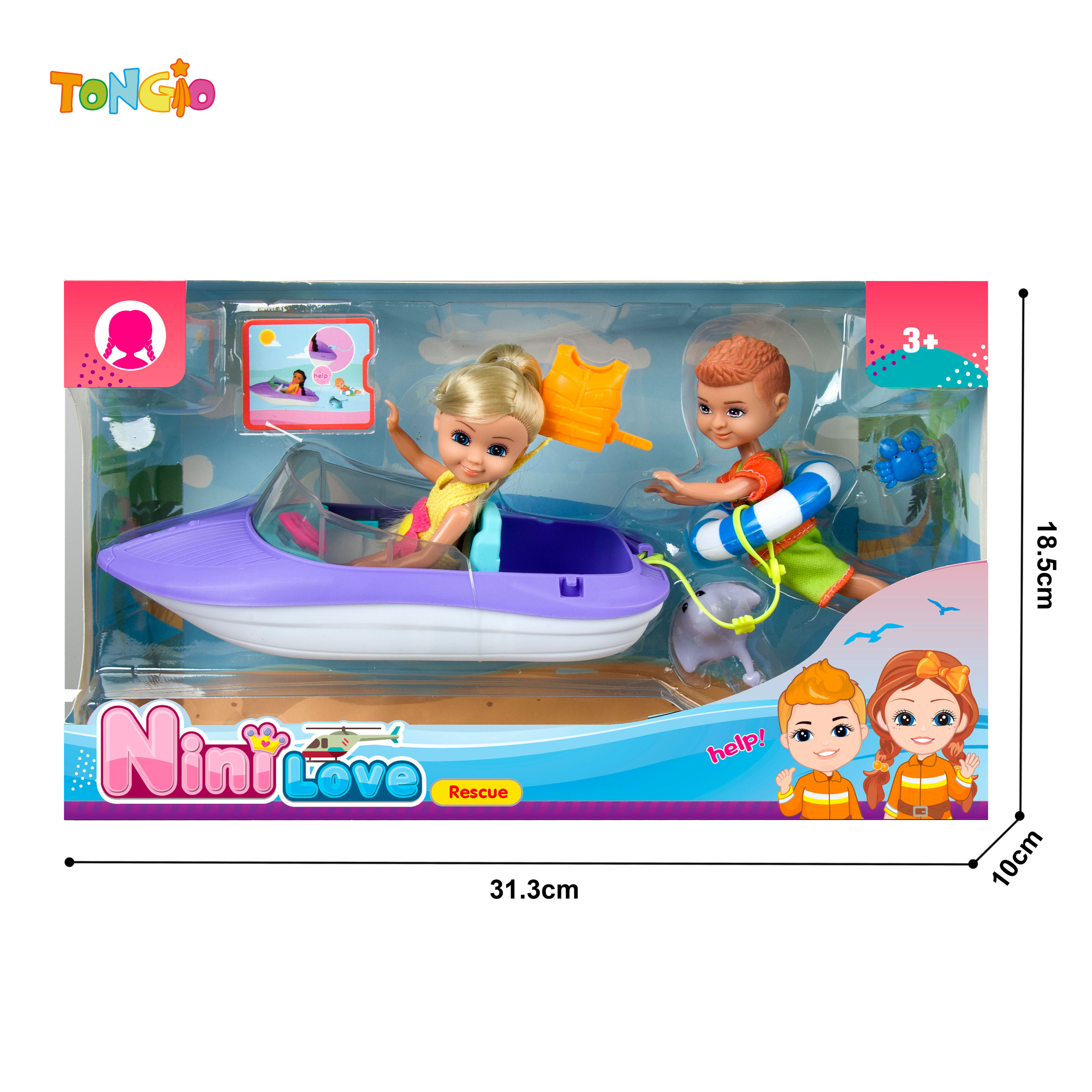 6 inch non-articulated girl doll with speedboat rope life jacket swim ring 6 inch non-articulated boy doll crab TT21965