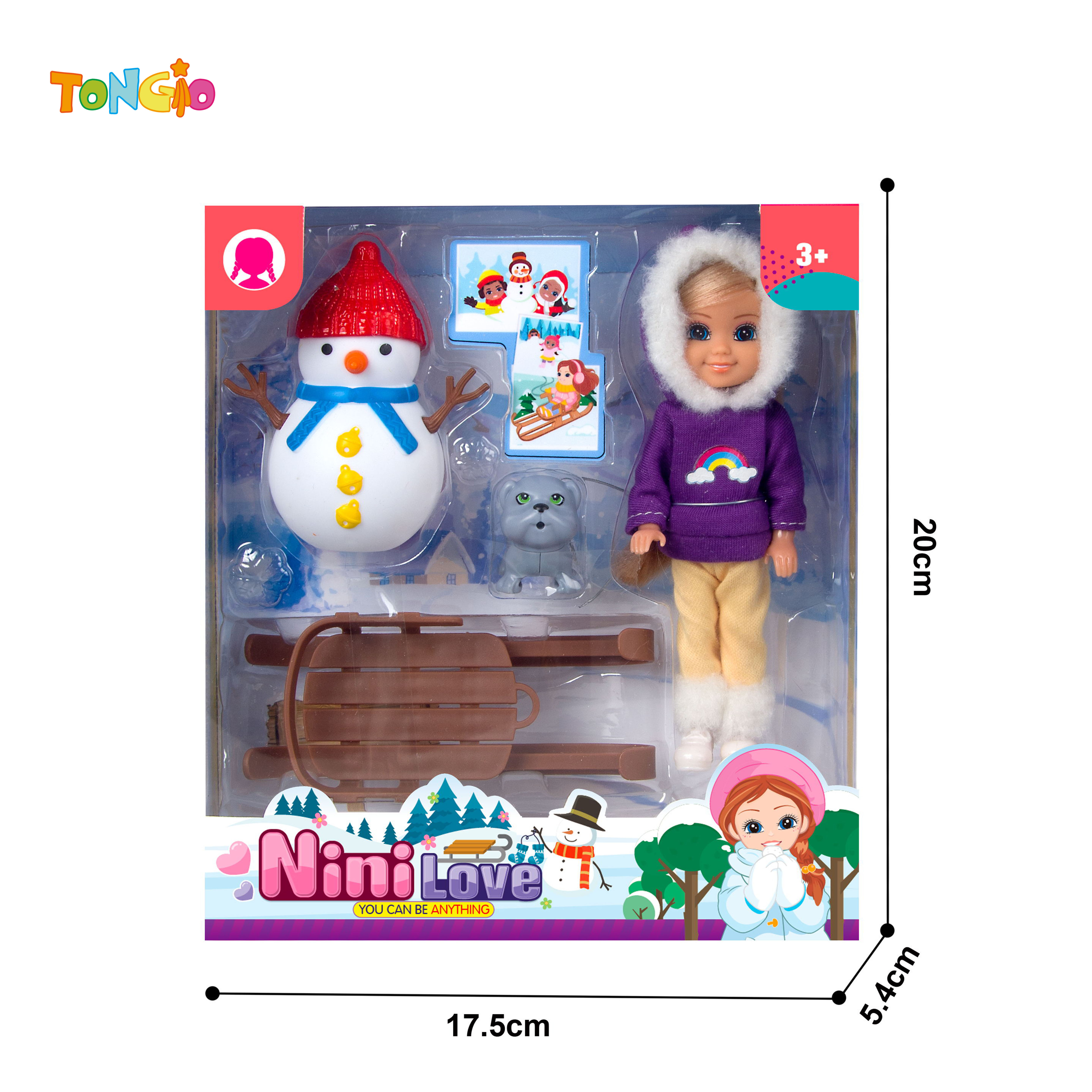 6 inch non-articulated doll with snowman sleigh dog TT21966