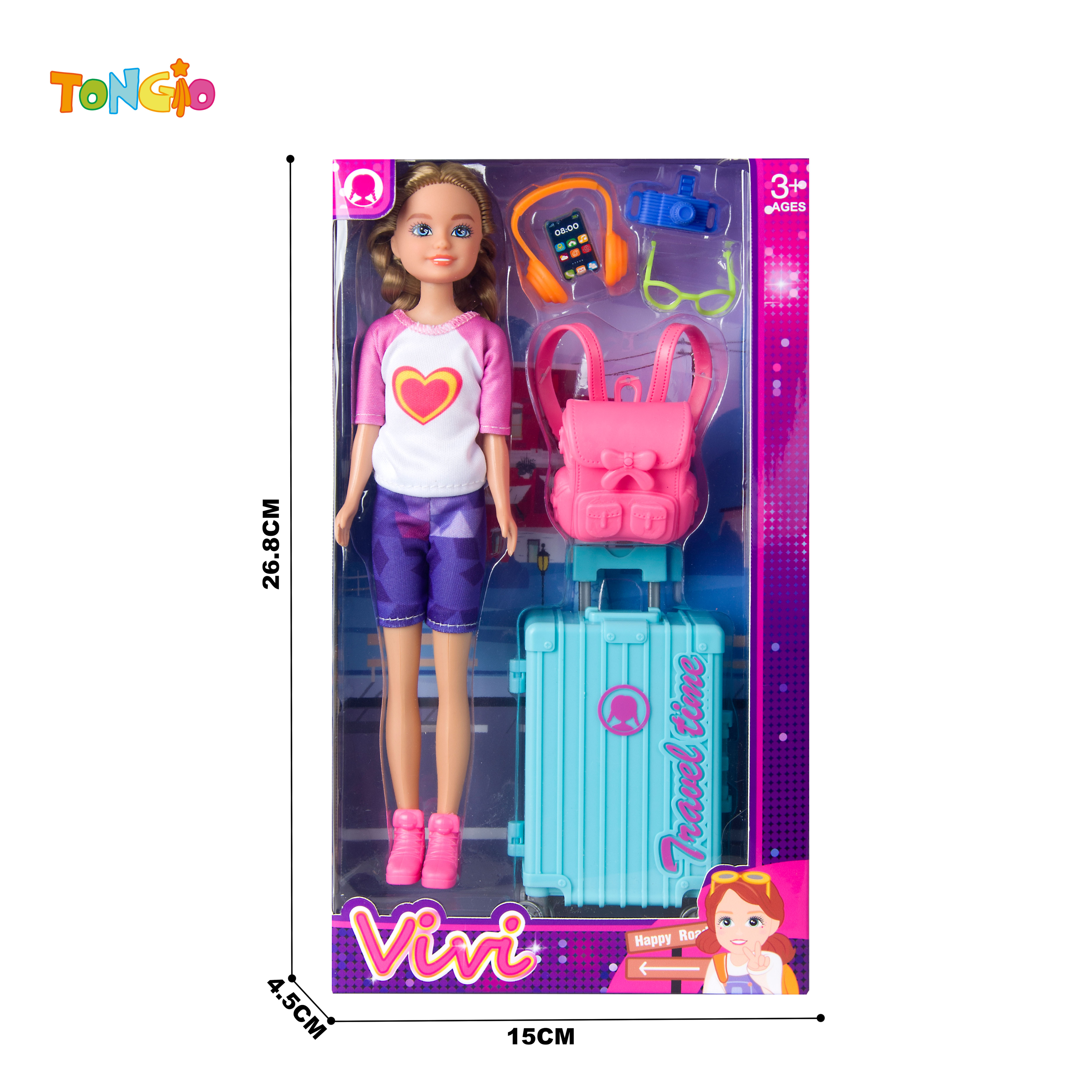 9 inch doll with schoolbag suitcase travel supplies TT21978